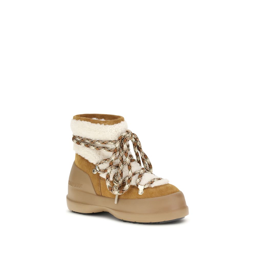 Moon Boot Beigefarbene Leder-Stiefeletten