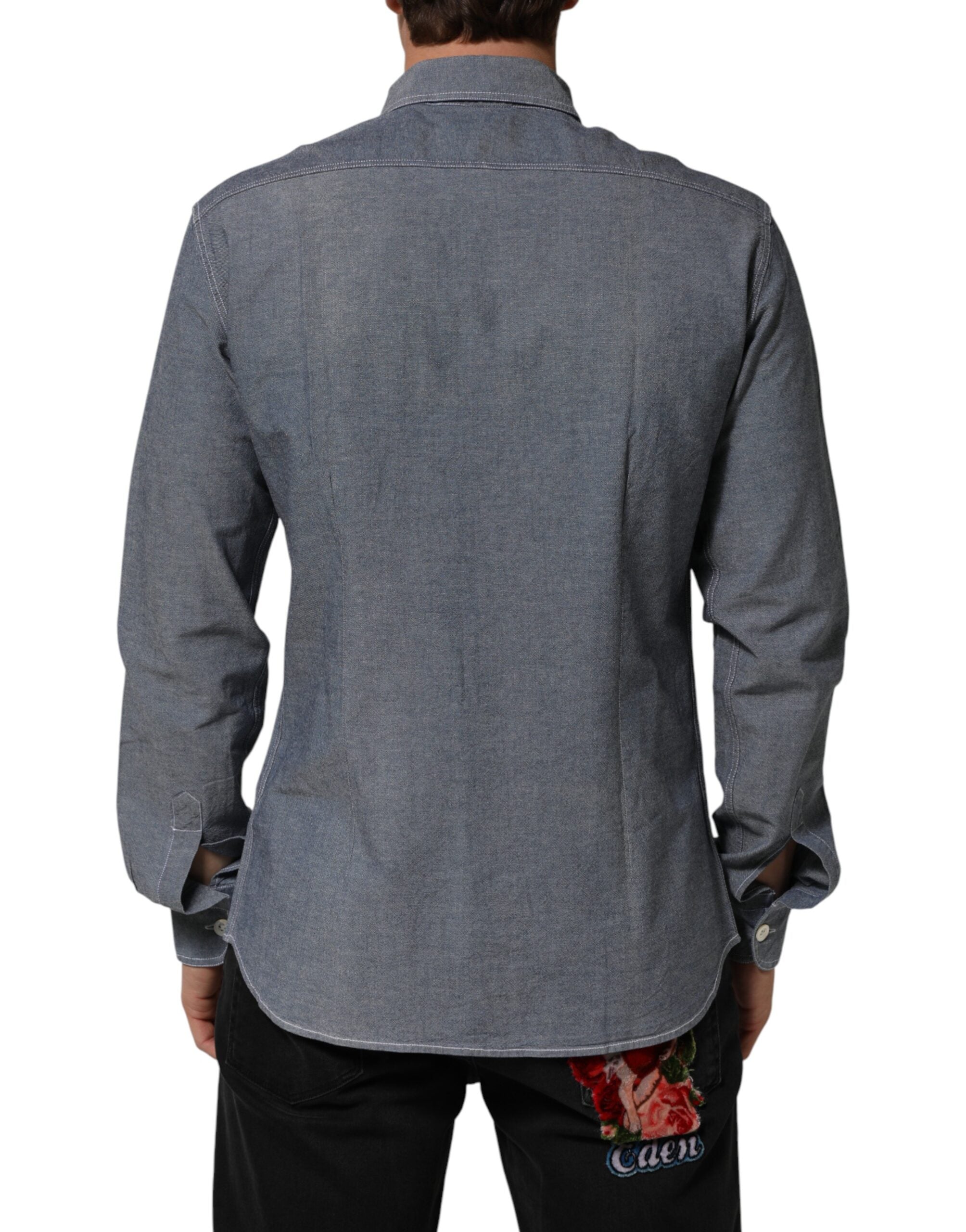 AGLINI Blaues Denim-Hemd mit Regular Fit und Hemdkragen