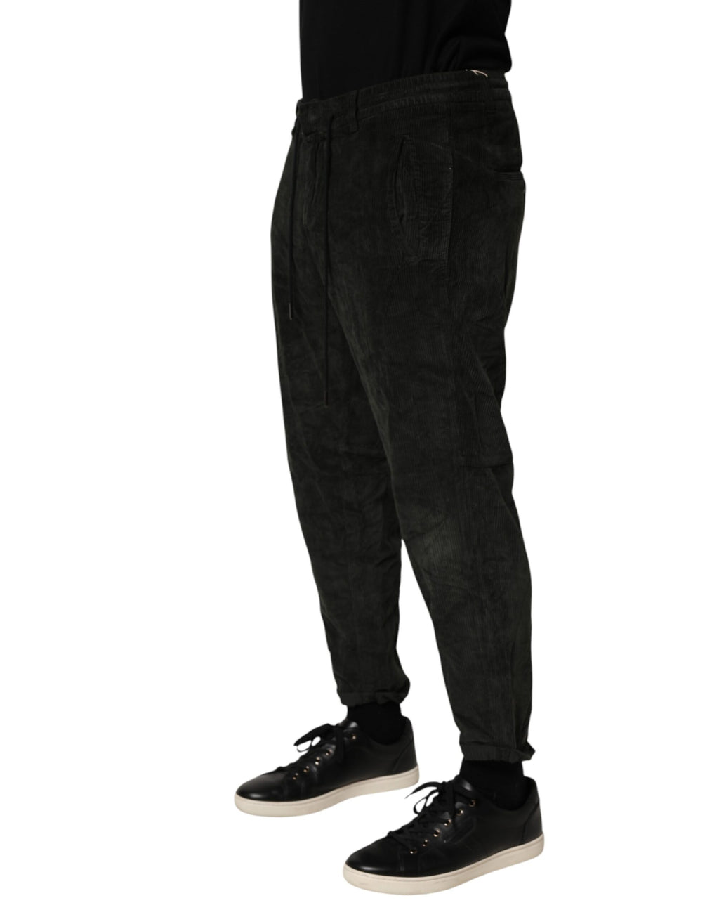 Dondup Schwarze Herren-Cordhose mit mittelhohem Bund und verkürzter Länge