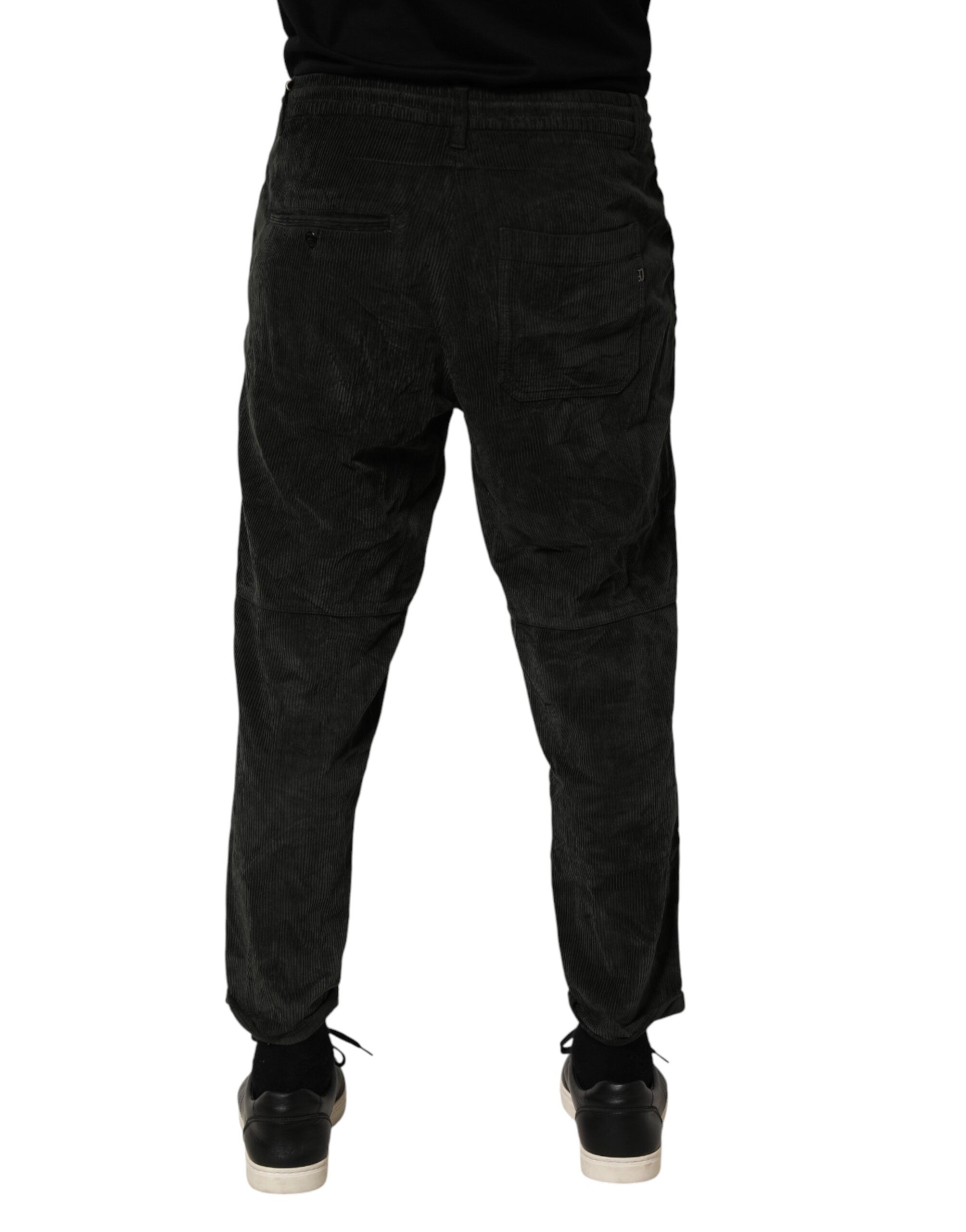 Dondup Schwarze Herren-Cordhose mit mittelhohem Bund und verkürzter Länge