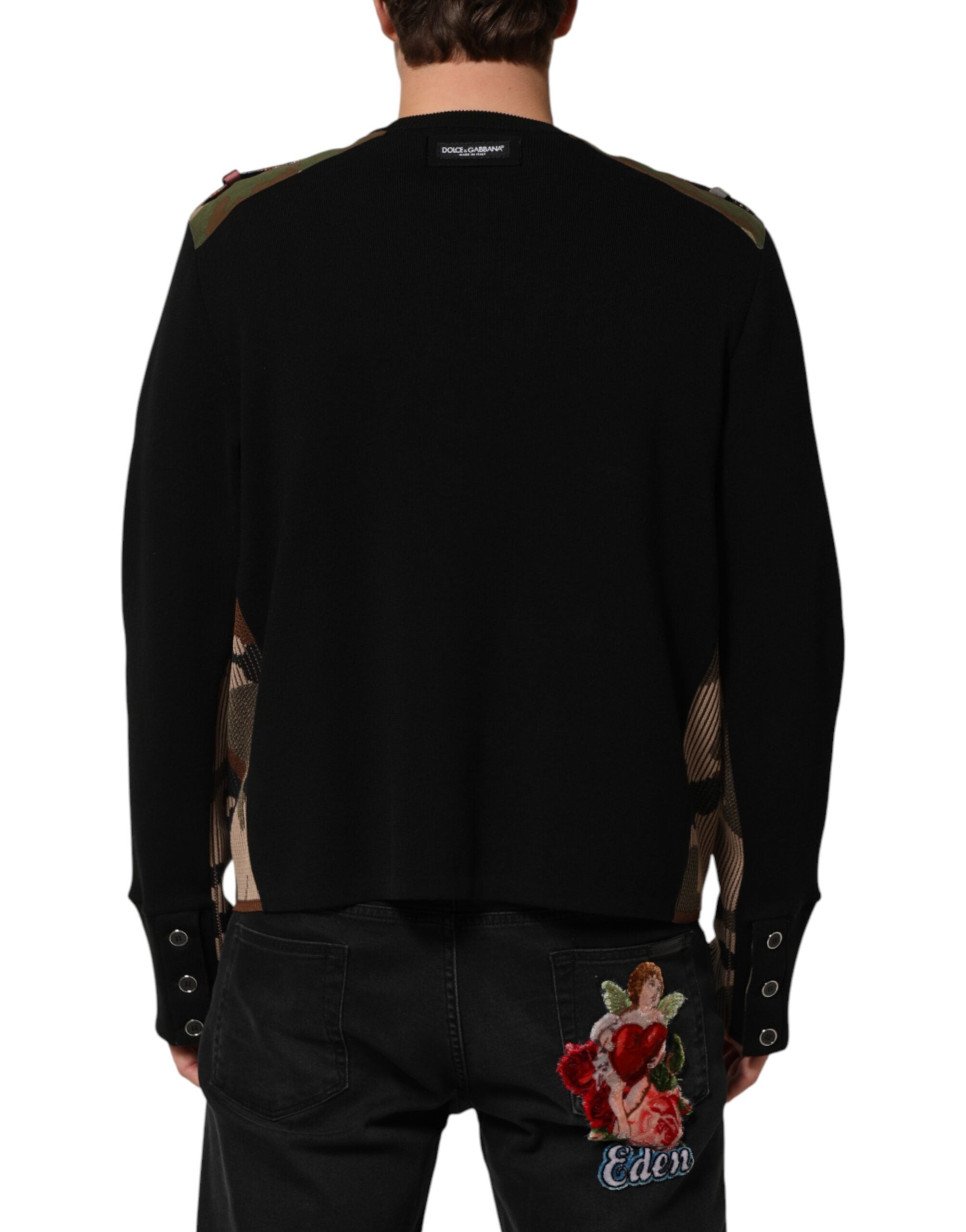 Dolce & Gabbana Schwarzer Patchwork-Pullover mit Rundhalsausschnitt