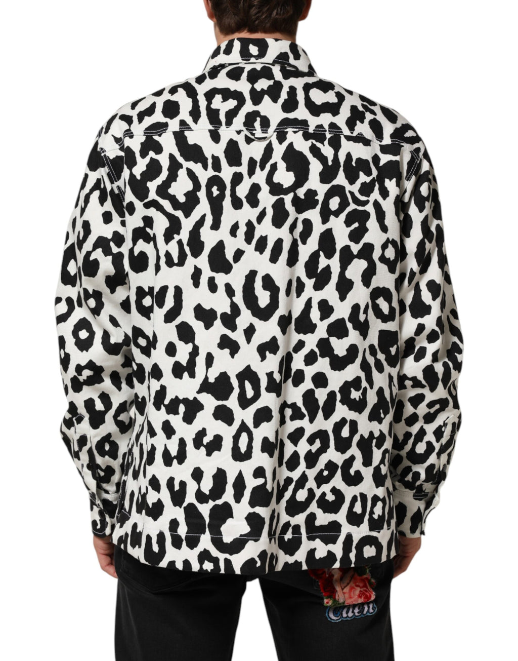 Dolce & Gabbana Schwarzer und Weißer Leoparden-Jeans-Blouson-Pullover