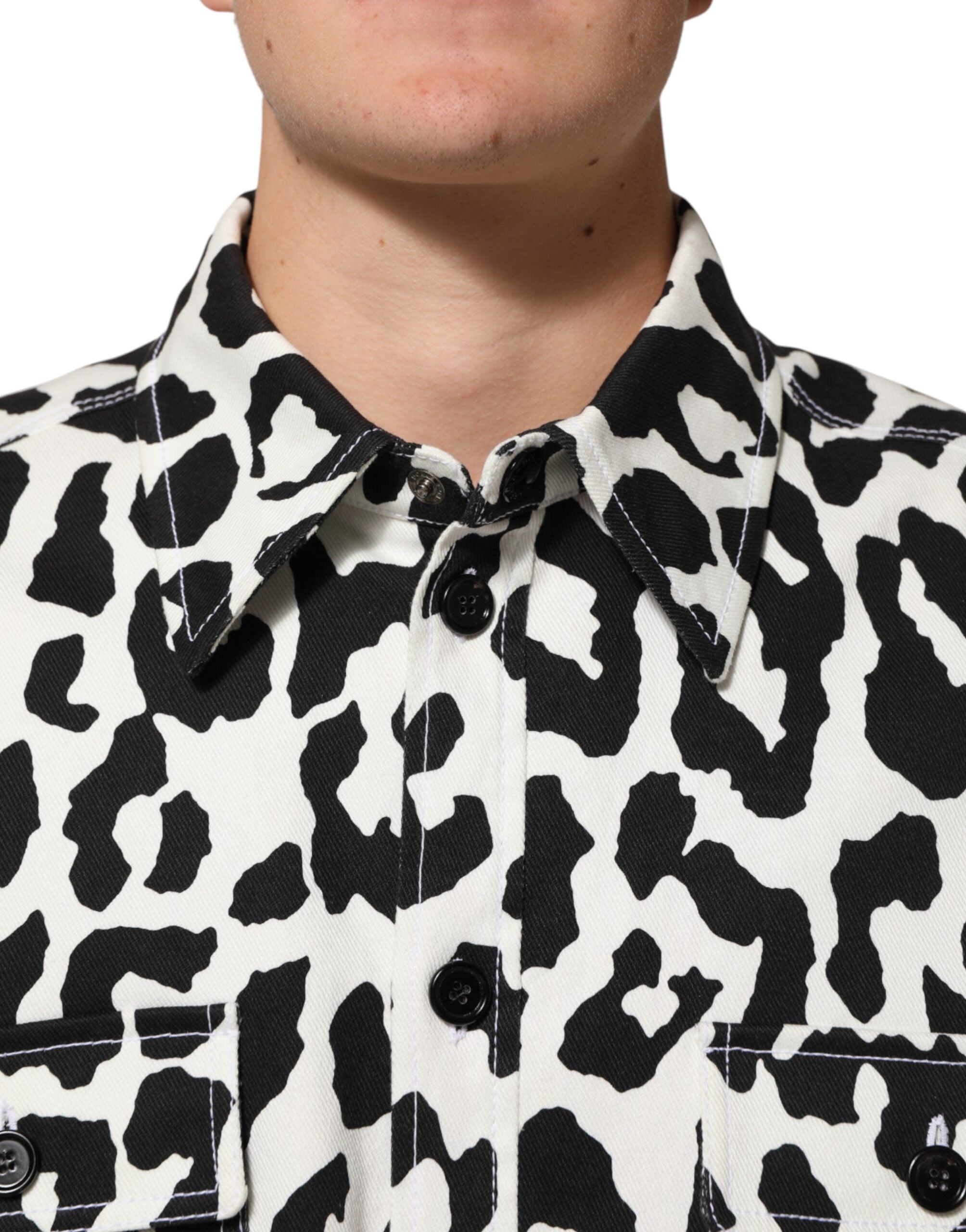 Dolce & Gabbana Schwarzer und Weißer Leoparden-Jeans-Blouson-Pullover