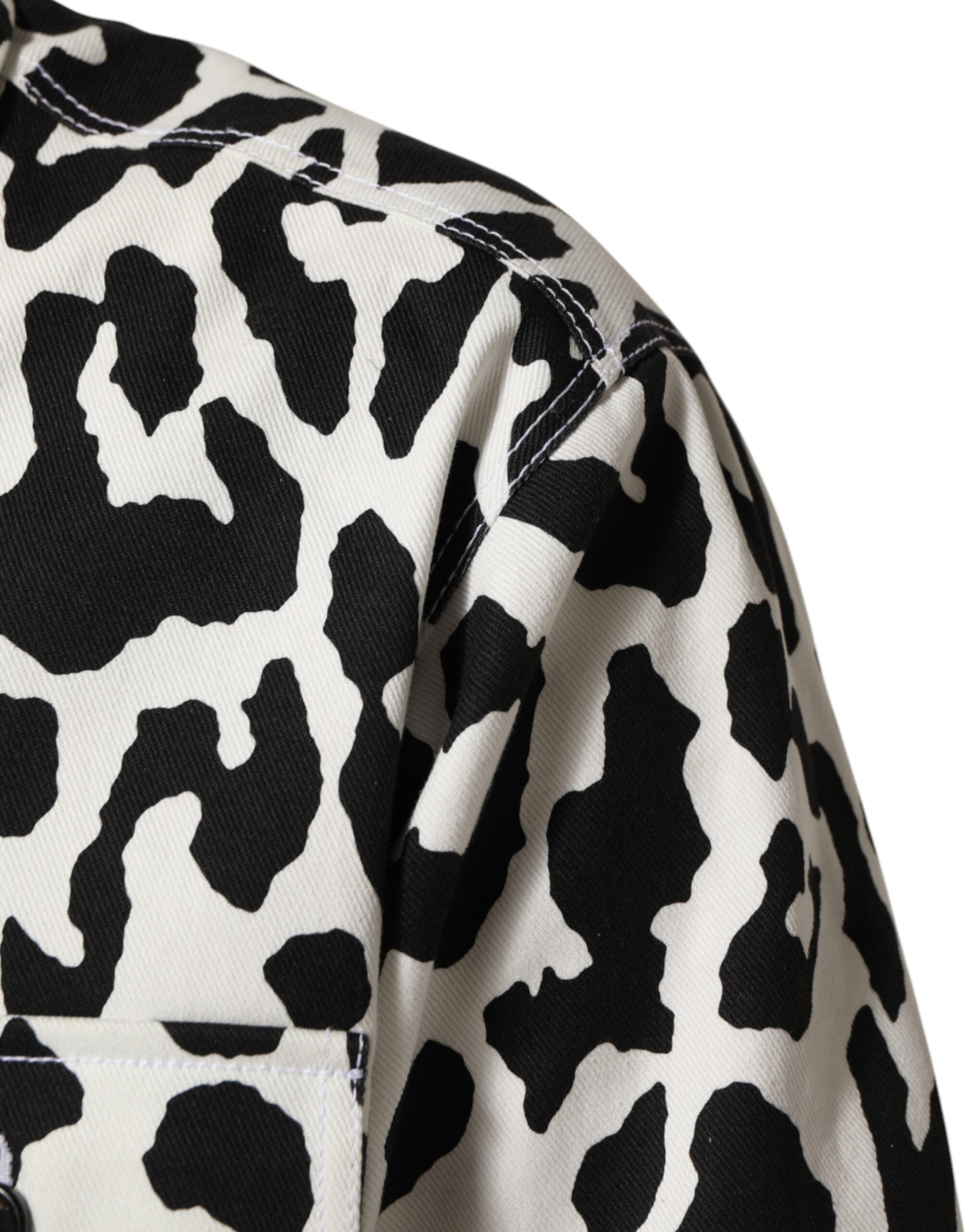 Dolce & Gabbana Schwarzer und Weißer Leoparden-Jeans-Blouson-Pullover