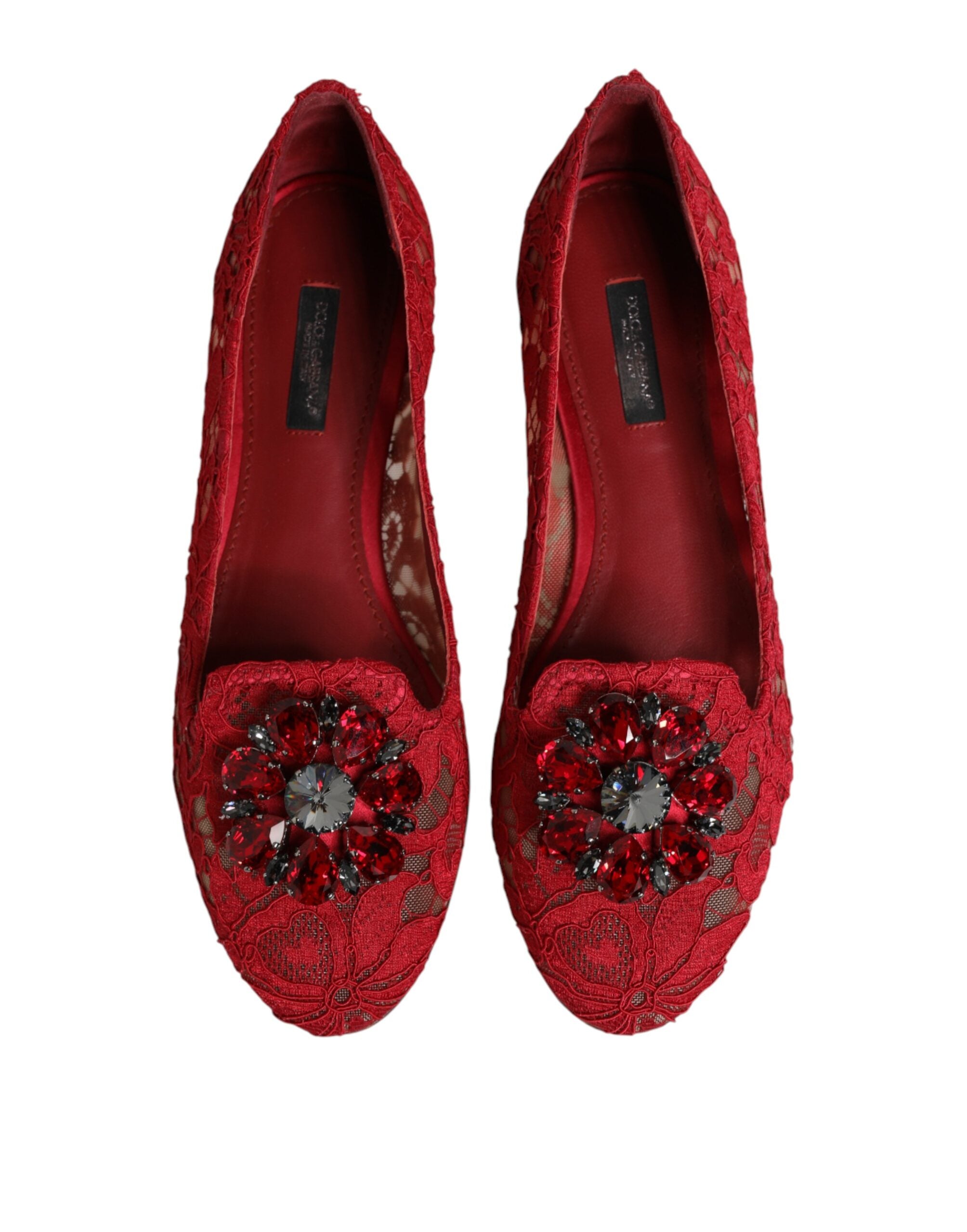 Dolce & Gabbana Rote Spitzenschuhe mit Kristallen