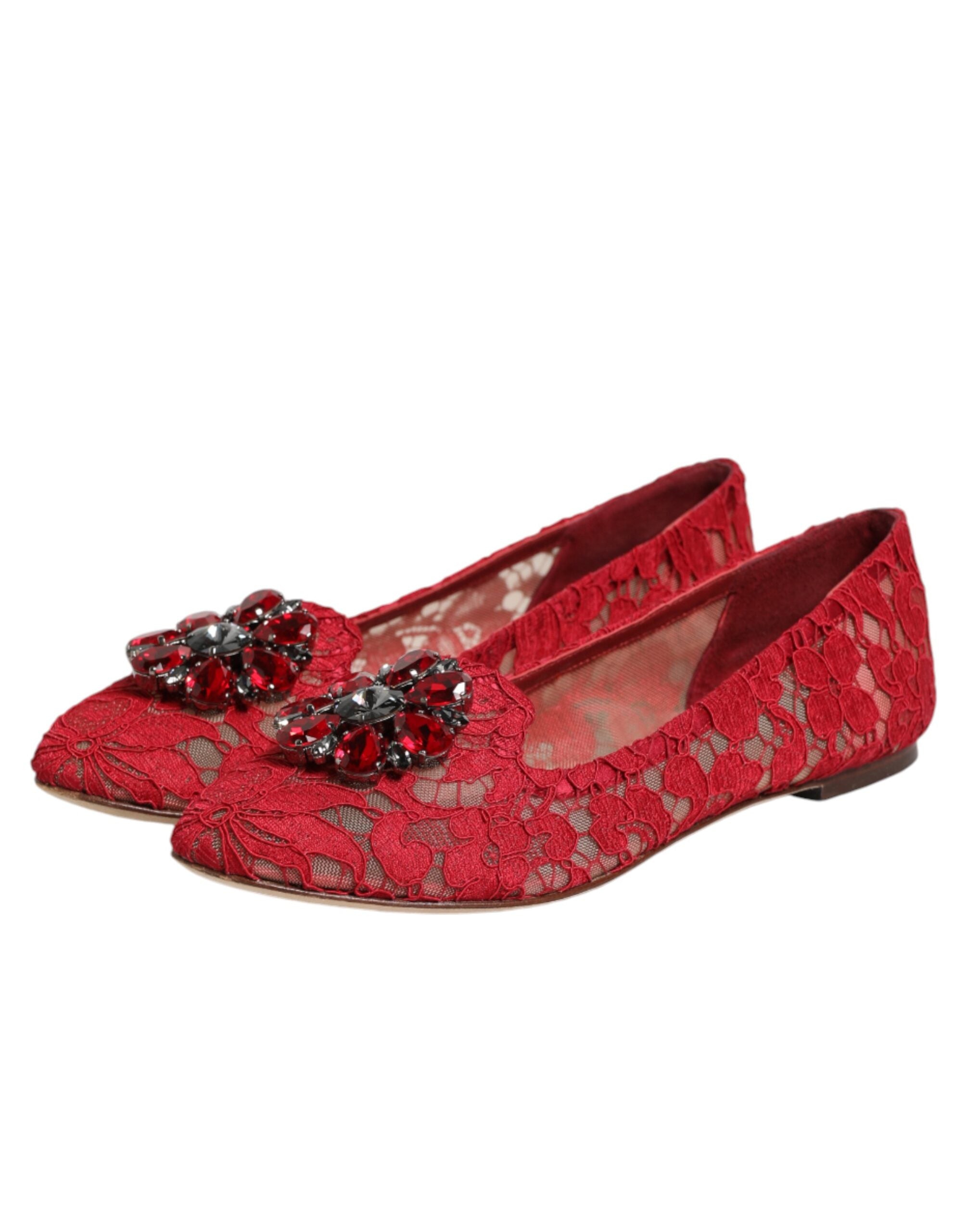 Dolce & Gabbana Rote Spitzenschuhe mit Kristallen
