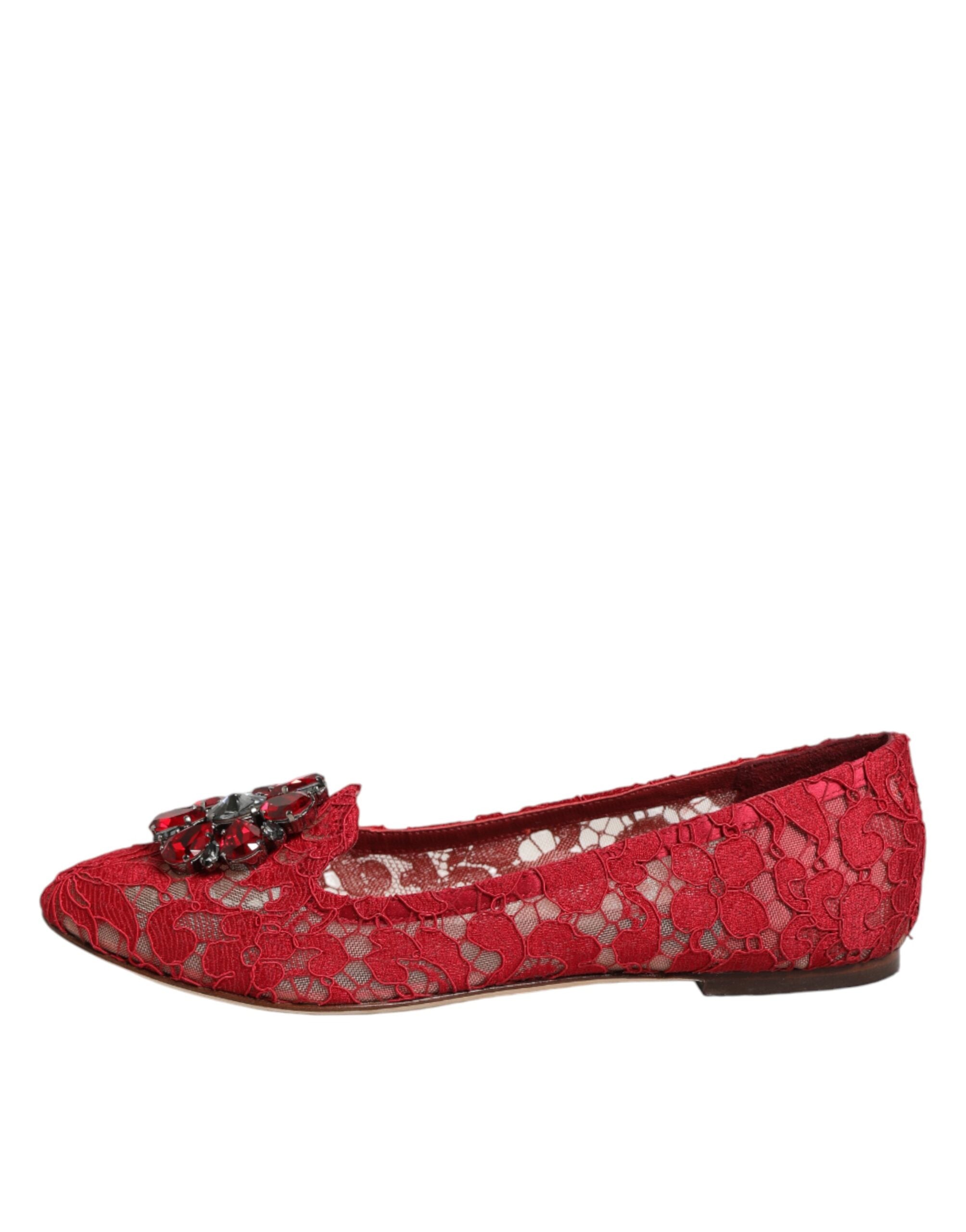 Dolce & Gabbana Rote Spitzenschuhe mit Kristallen
