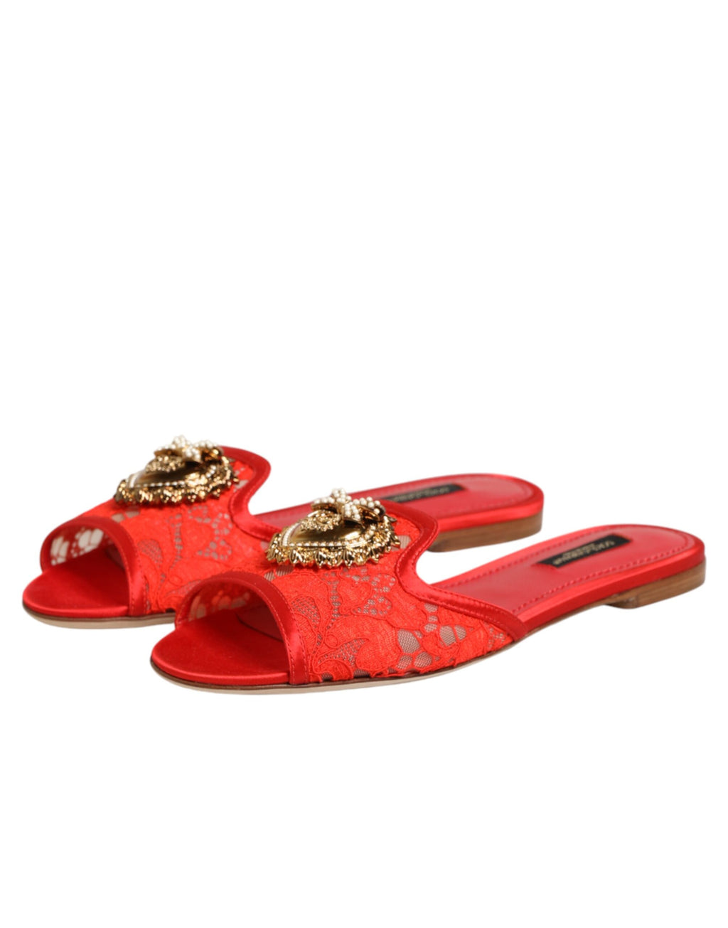 Dolce & Gabbana Rote Devotion Spitzenschuhe Slip-On Sandalen