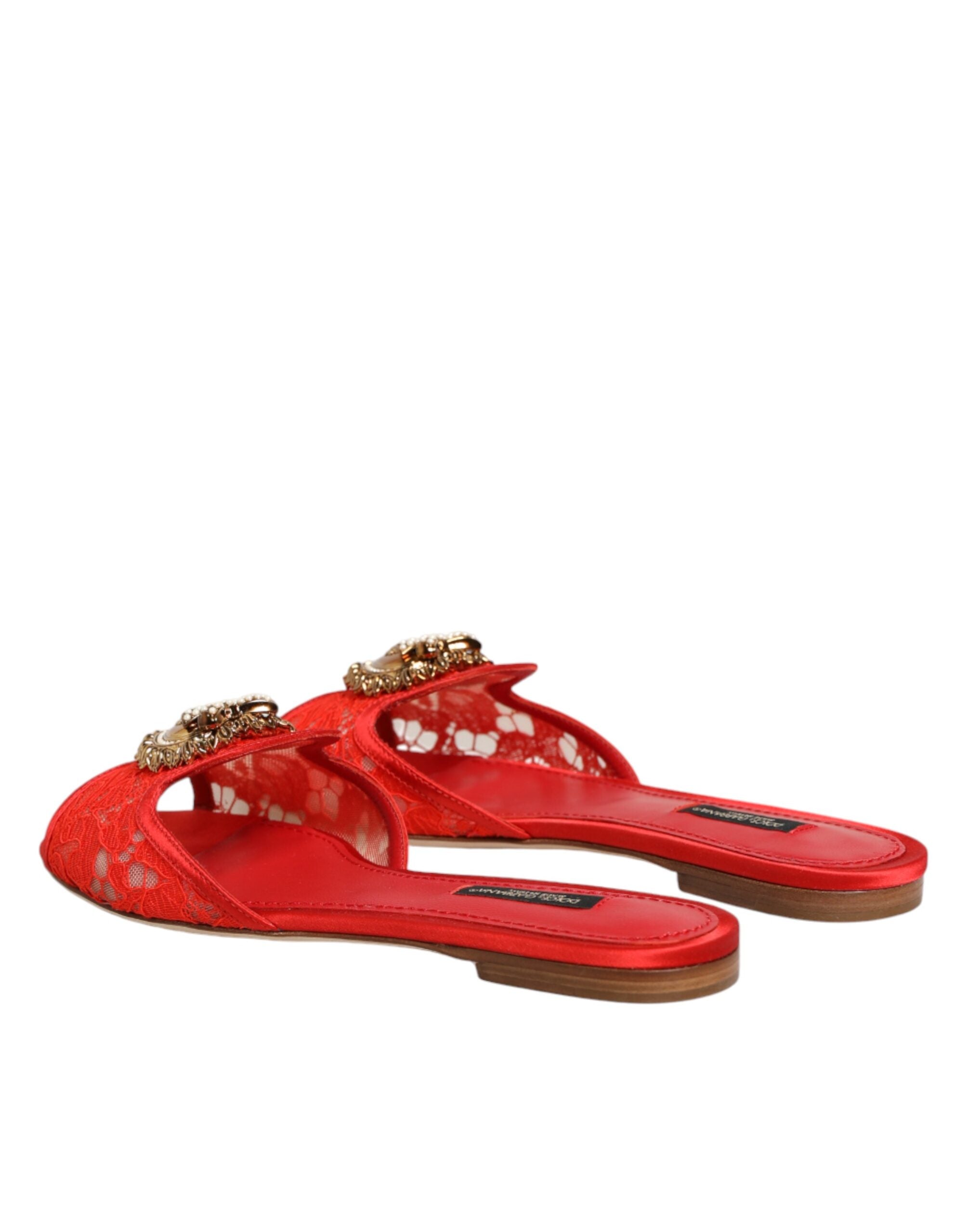 Dolce & Gabbana Rote Devotion Spitzenschuhe Slip-On Sandalen