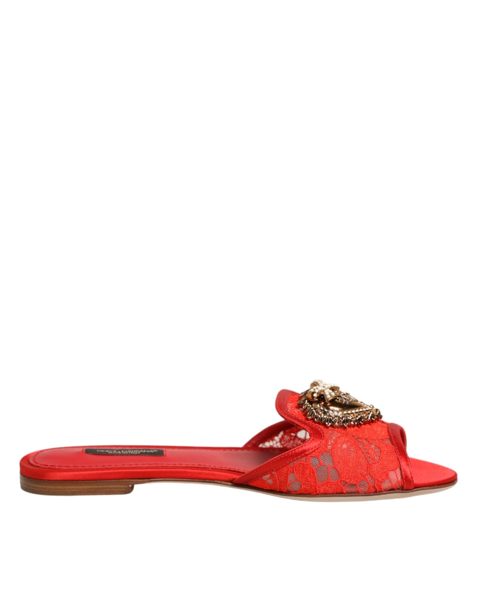 Dolce & Gabbana Rote Devotion Spitzenschuhe Slip-On Sandalen