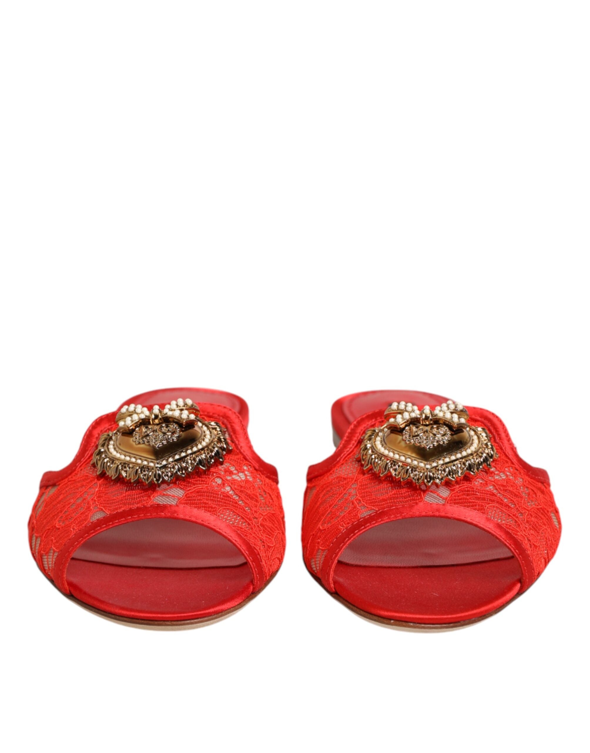 Dolce & Gabbana Rote Devotion Spitzenschuhe Slip-On Sandalen