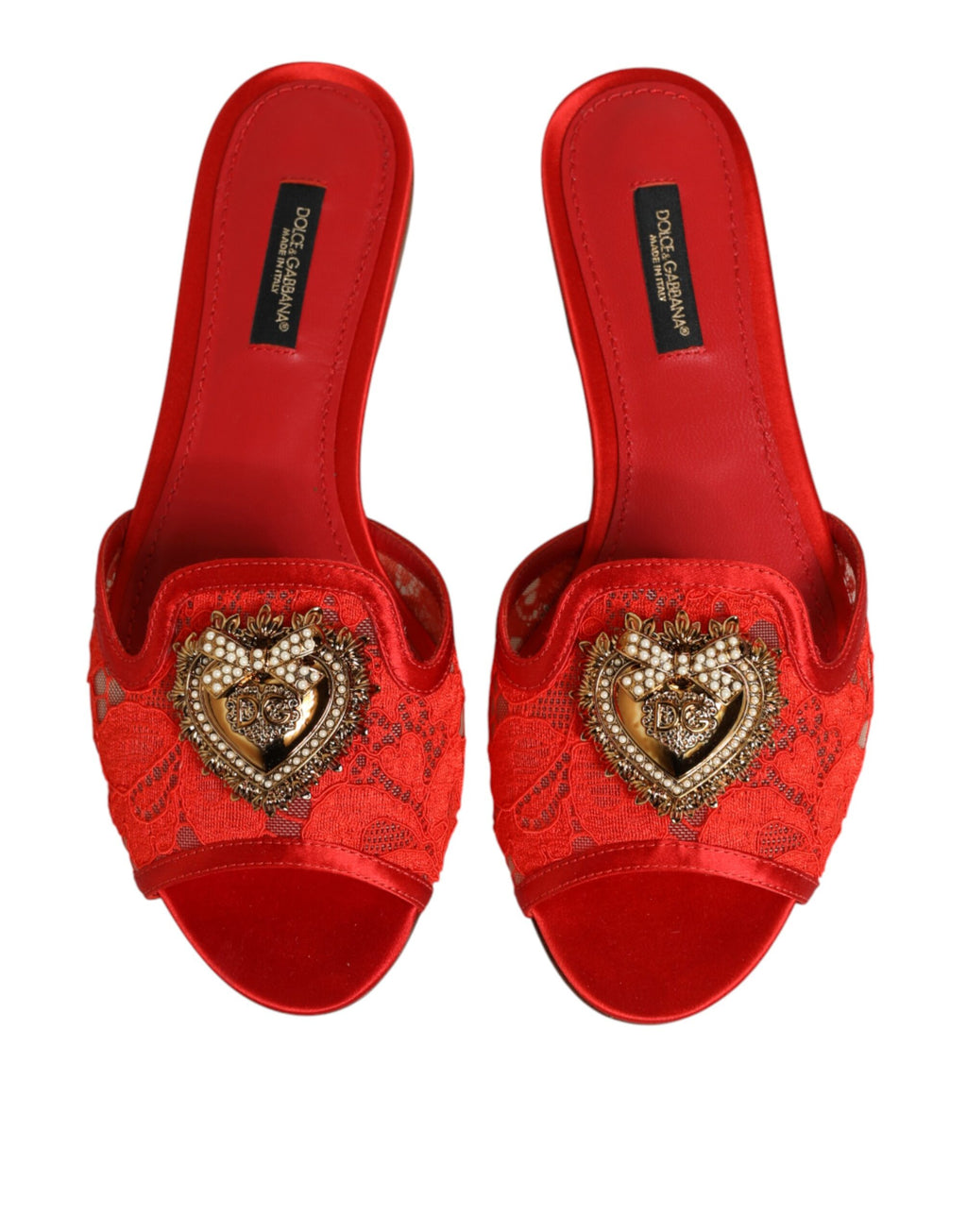 Dolce & Gabbana Rote Devotion Spitzenschuhe Slip-On Sandalen