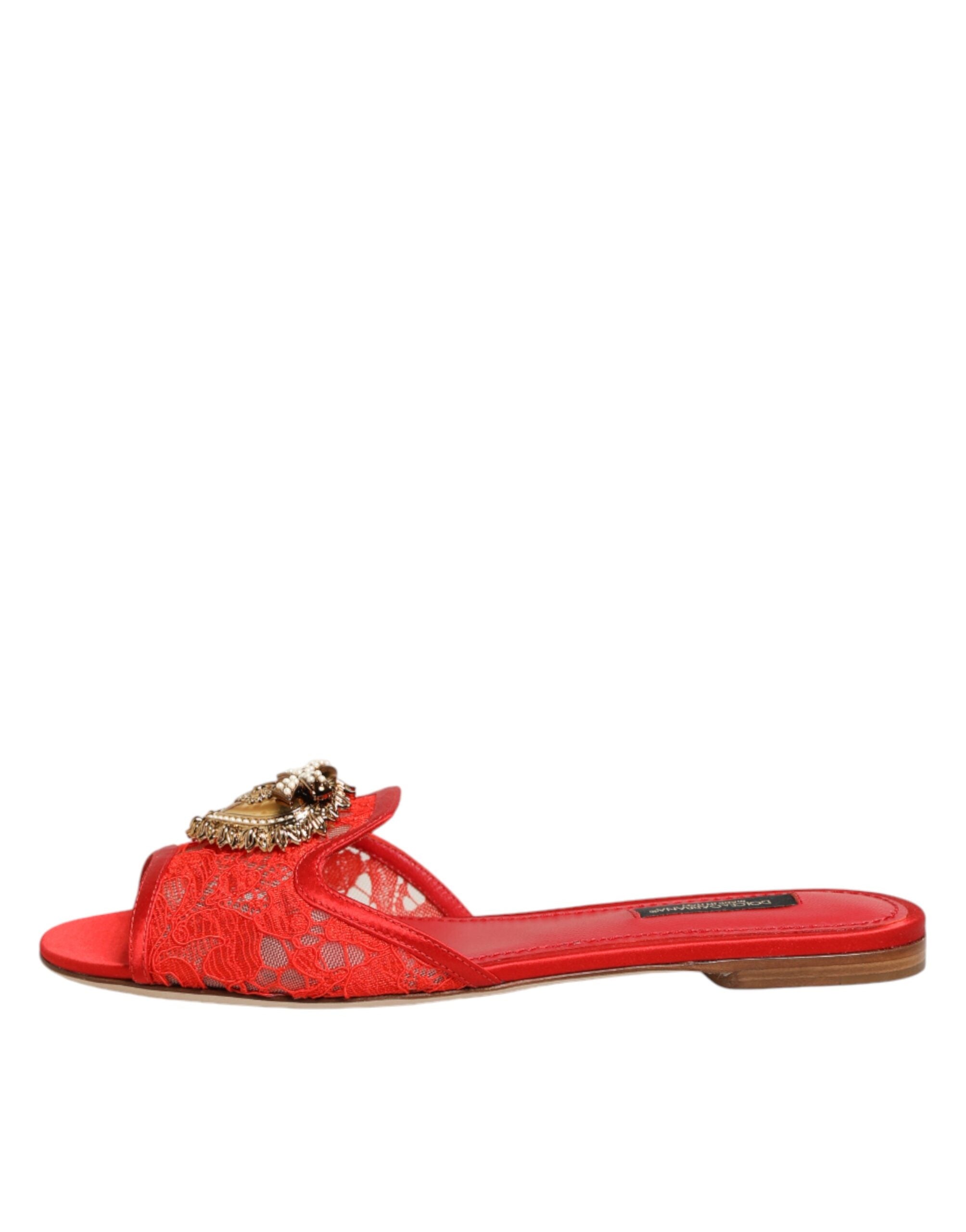 Dolce & Gabbana Rote Devotion Spitzenschuhe Slip-On Sandalen