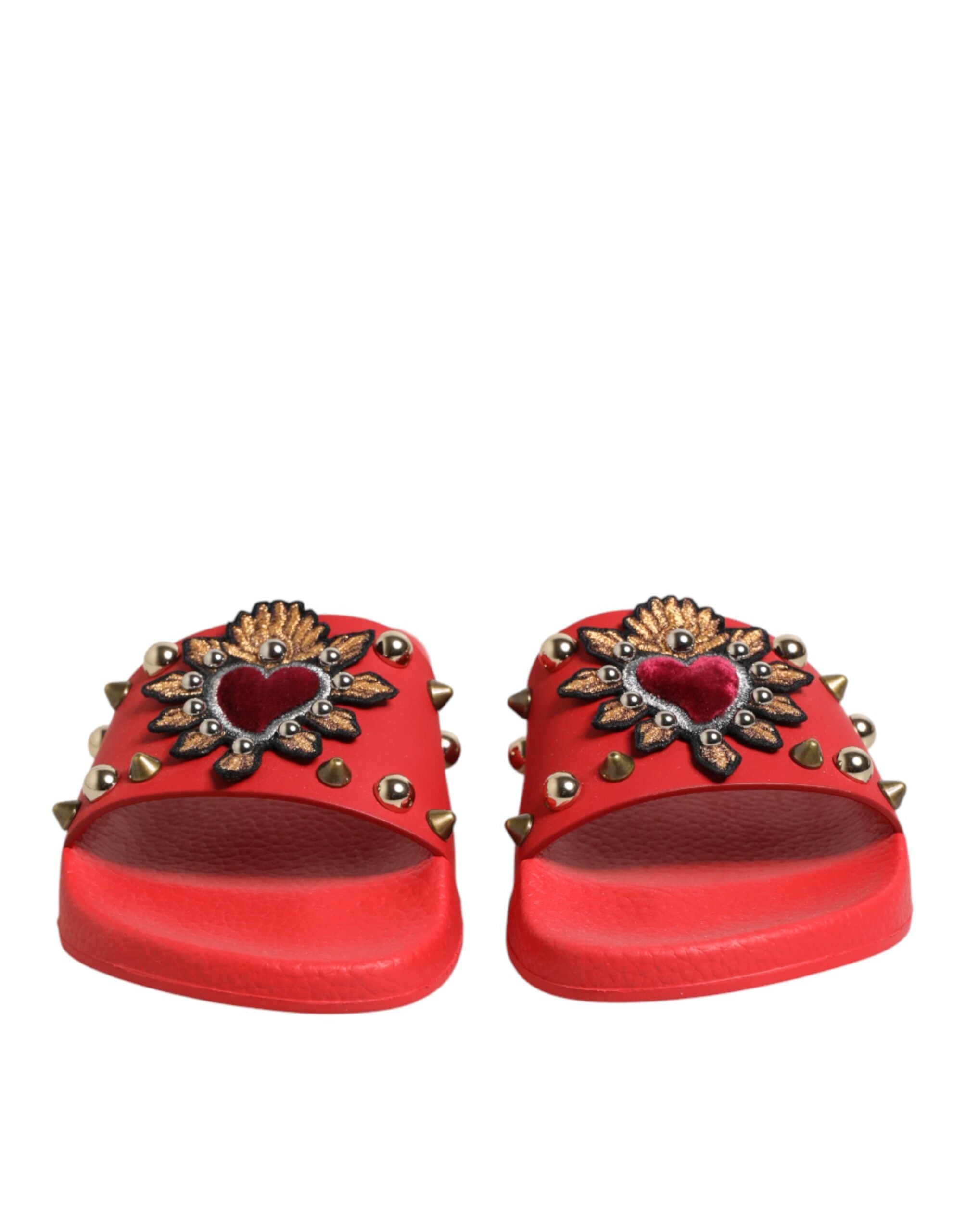 Dolce & Gabbana Rote Slides mit Herz-Applikation, Strandschuhe
