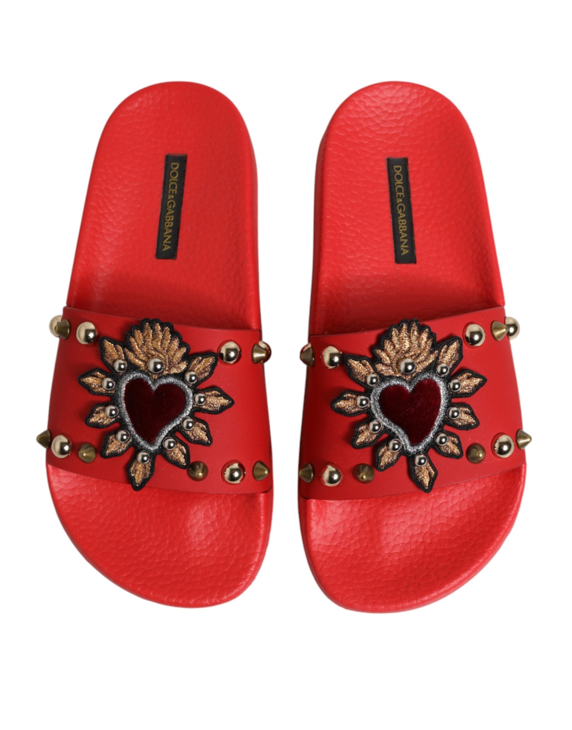 Dolce & Gabbana Rote Slides mit Herz-Applikation, Strandschuhe