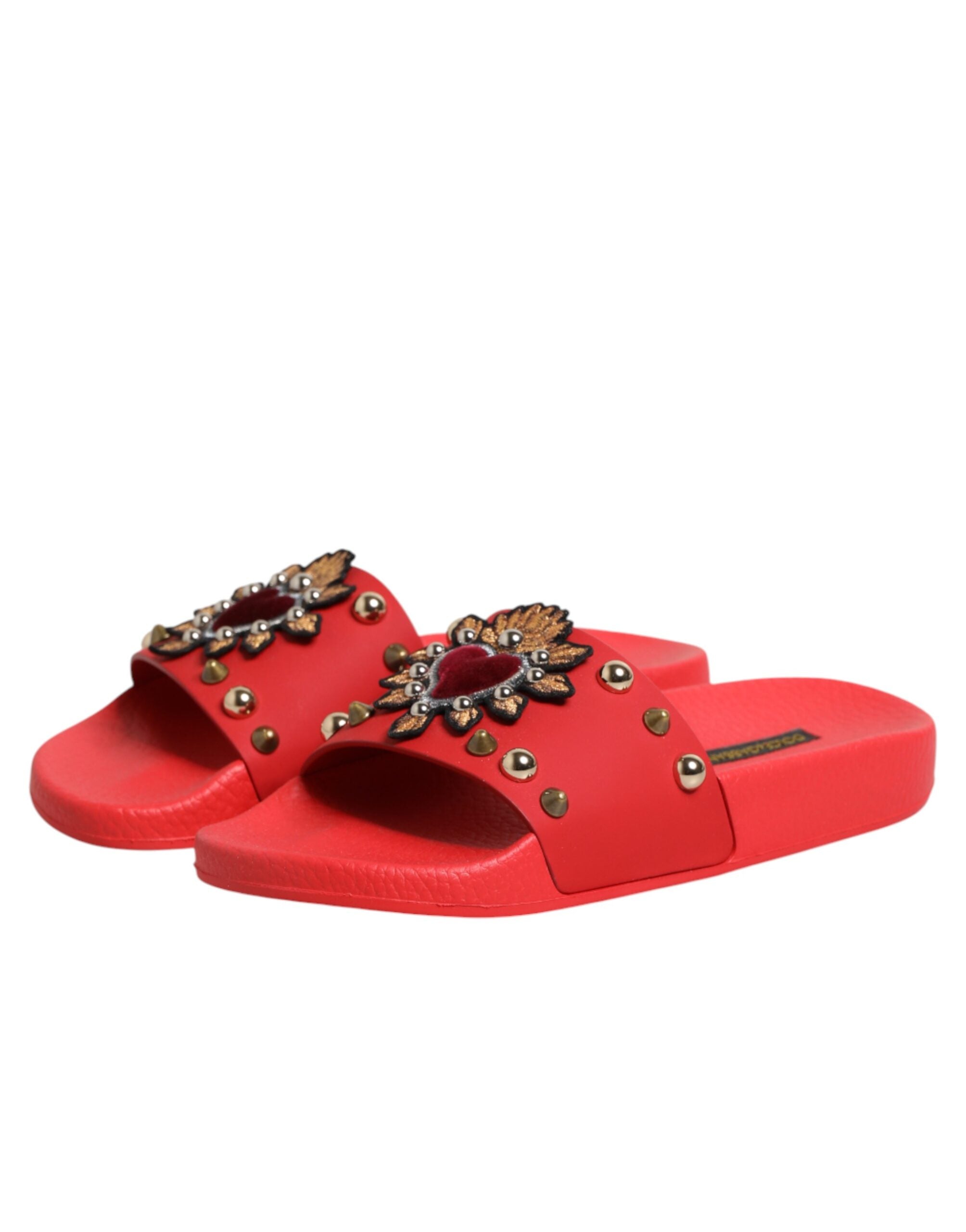 Dolce & Gabbana Rote Slides mit Herz-Applikation, Strandschuhe