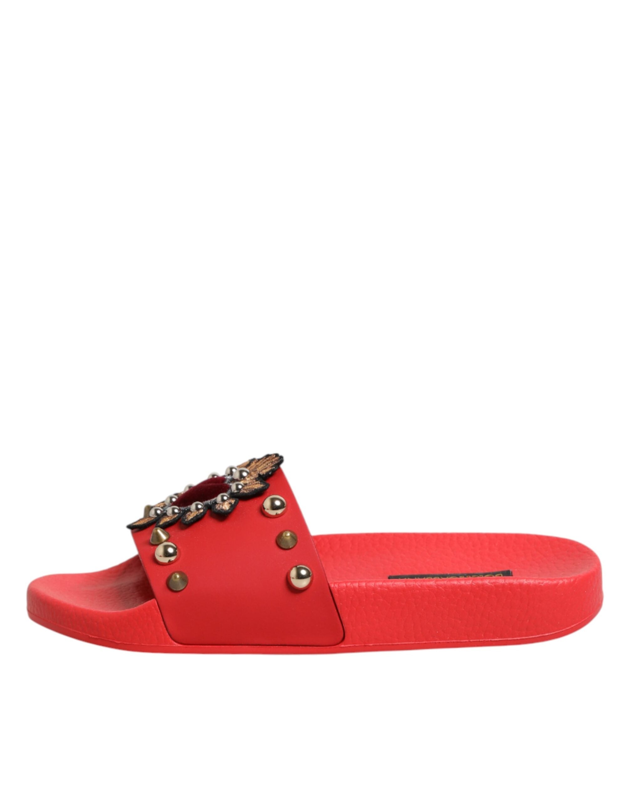 Dolce & Gabbana Rote Slides mit Herz-Applikation, Strandschuhe