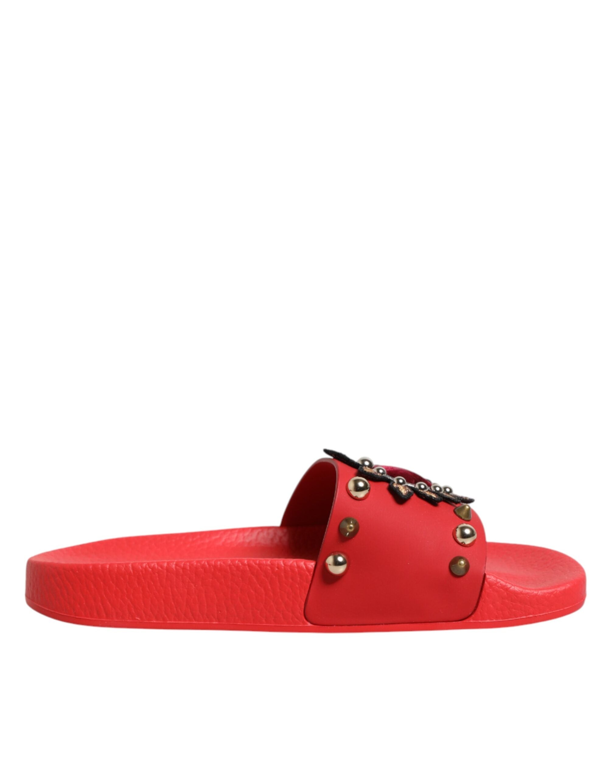 Dolce & Gabbana Rote Slides mit Herz-Applikation, Strandschuhe