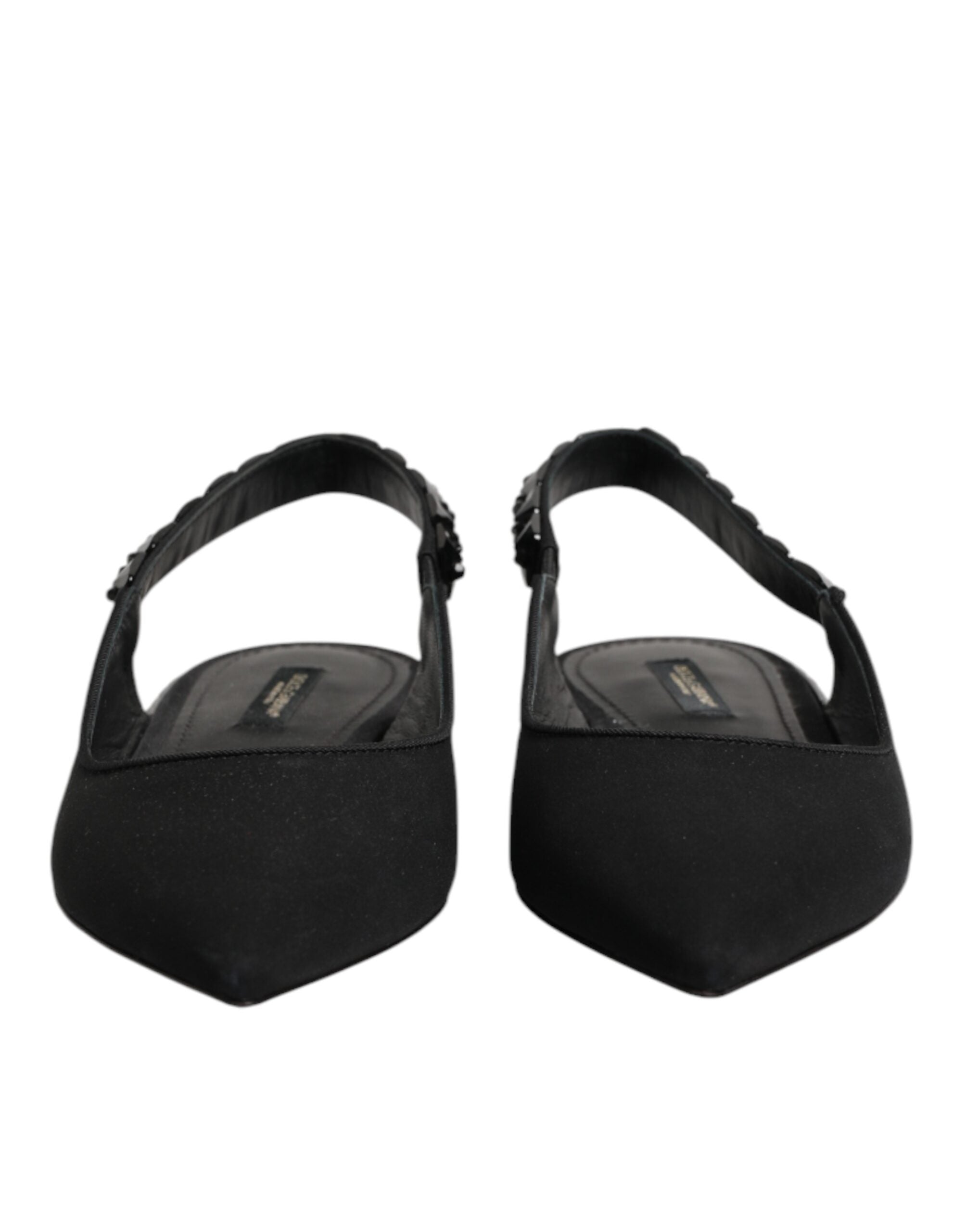 Dolce & Gabbana Schwarze Slingback-Schuhe aus Charmeuse mit Kristallen