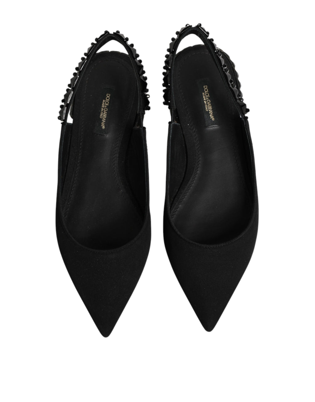 Dolce & Gabbana Schwarze Slingback-Schuhe aus Charmeuse mit Kristallen