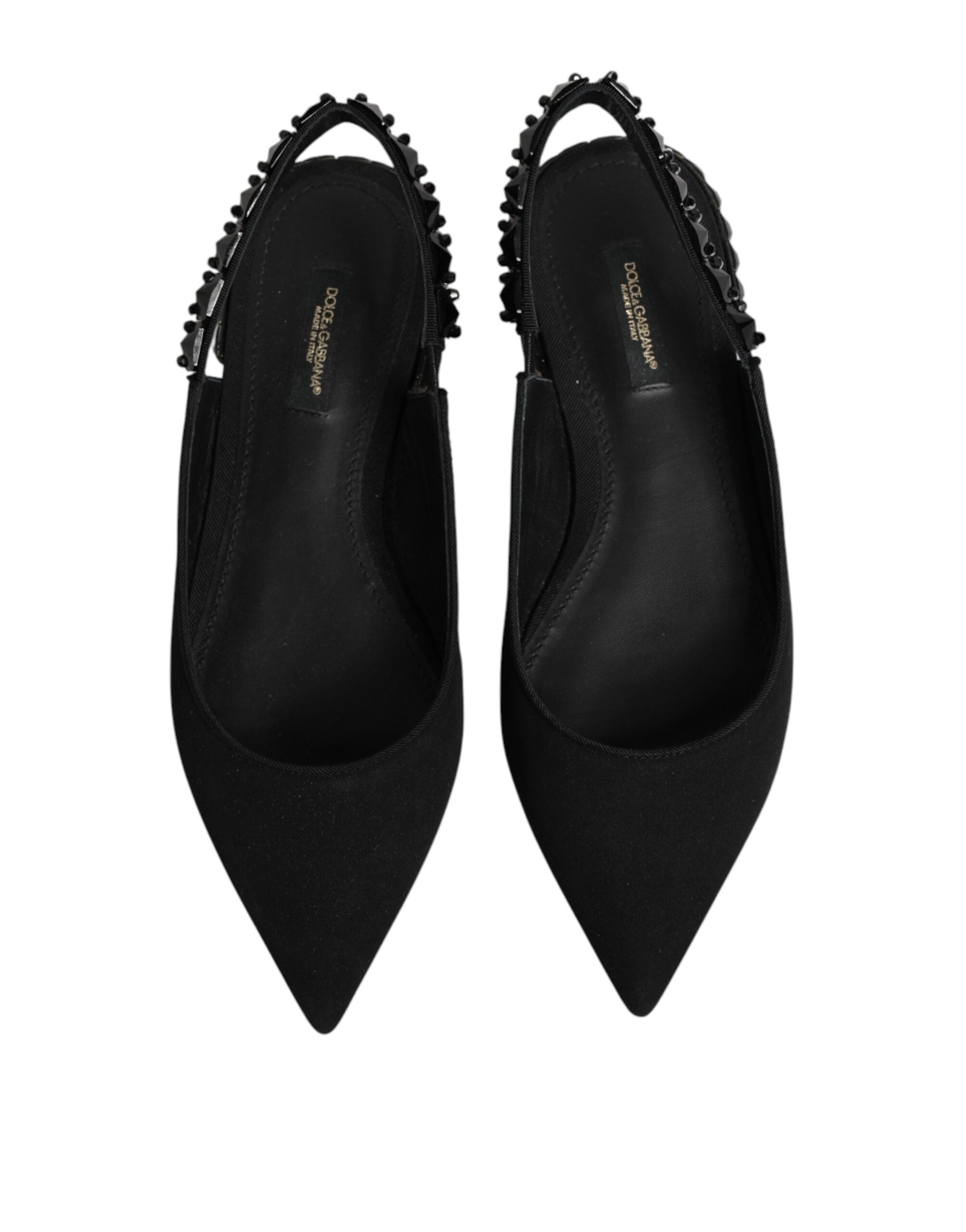 Dolce & Gabbana Schwarze Slingback-Schuhe aus Charmeuse mit Kristallen