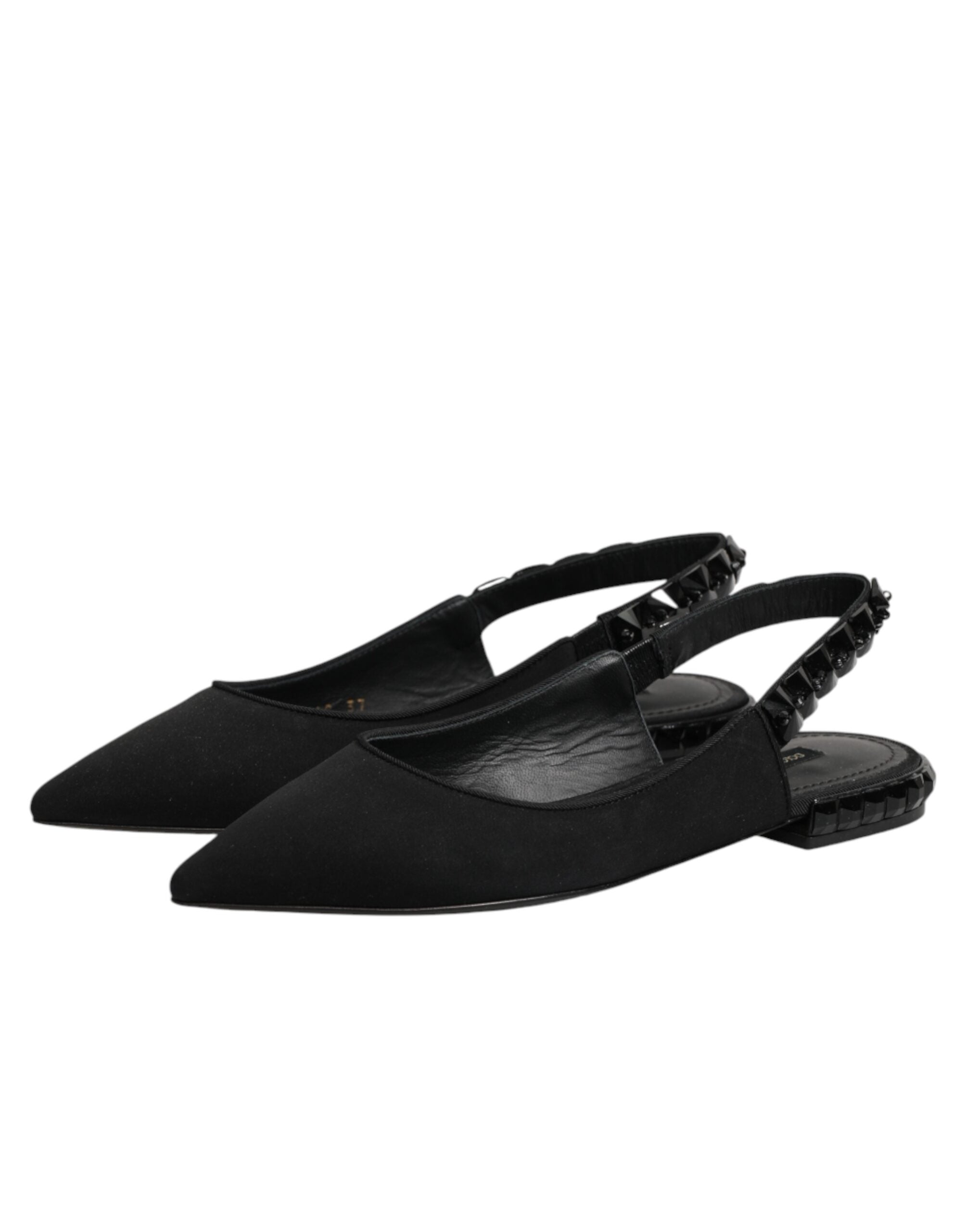Dolce & Gabbana Schwarze Slingback-Schuhe aus Charmeuse mit Kristallen