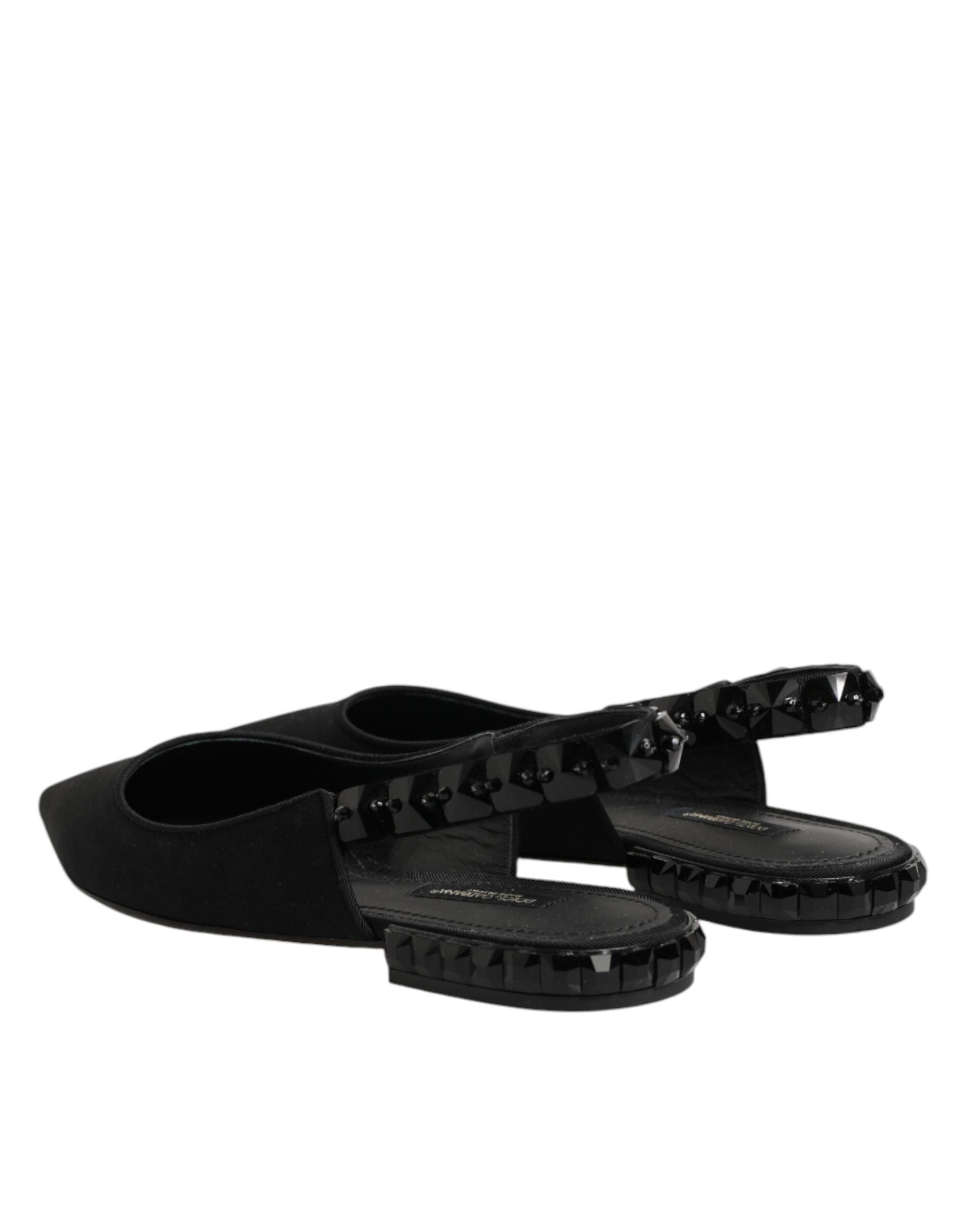Dolce & Gabbana Schwarze Slingback-Schuhe aus Charmeuse mit Kristallen