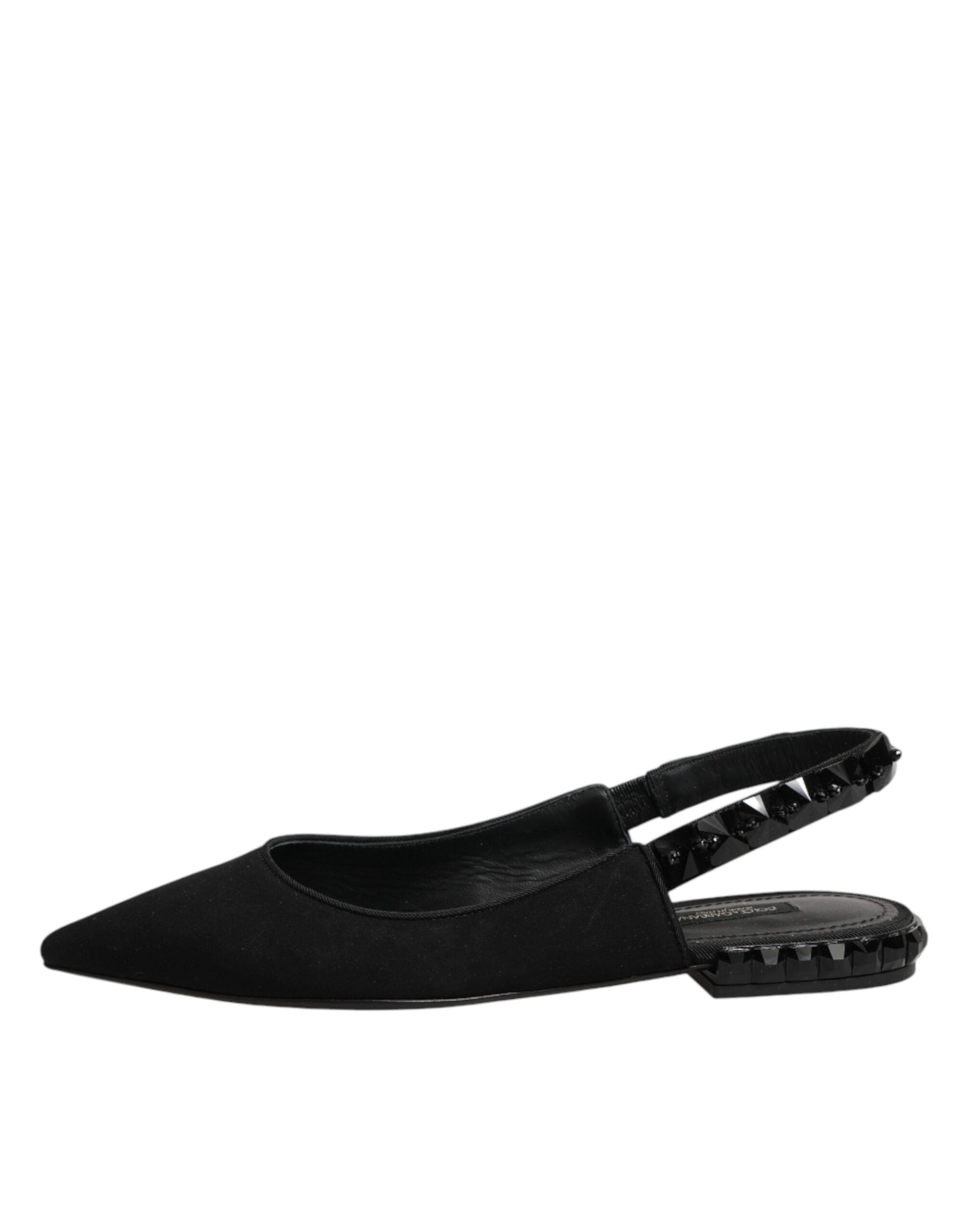 Dolce & Gabbana Schwarze Slingback-Schuhe aus Charmeuse mit Kristallen