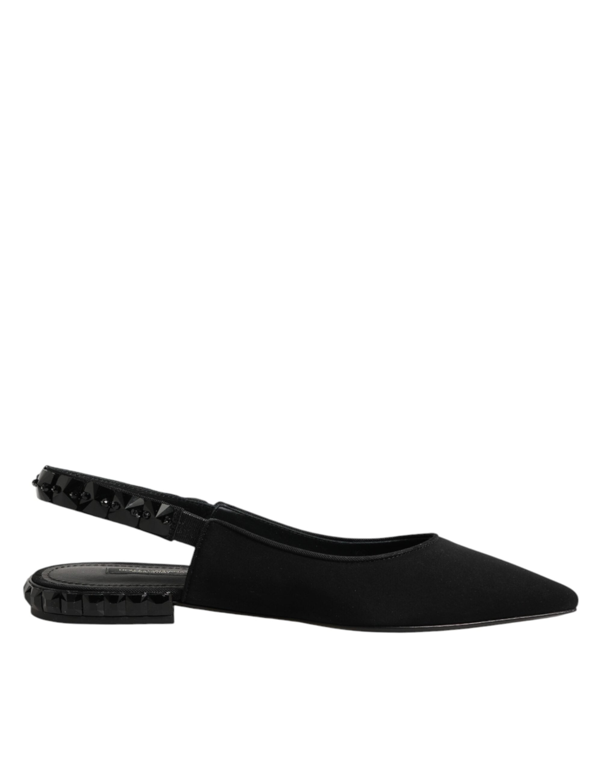 Dolce & Gabbana Schwarze Slingback-Schuhe aus Charmeuse mit Kristallen