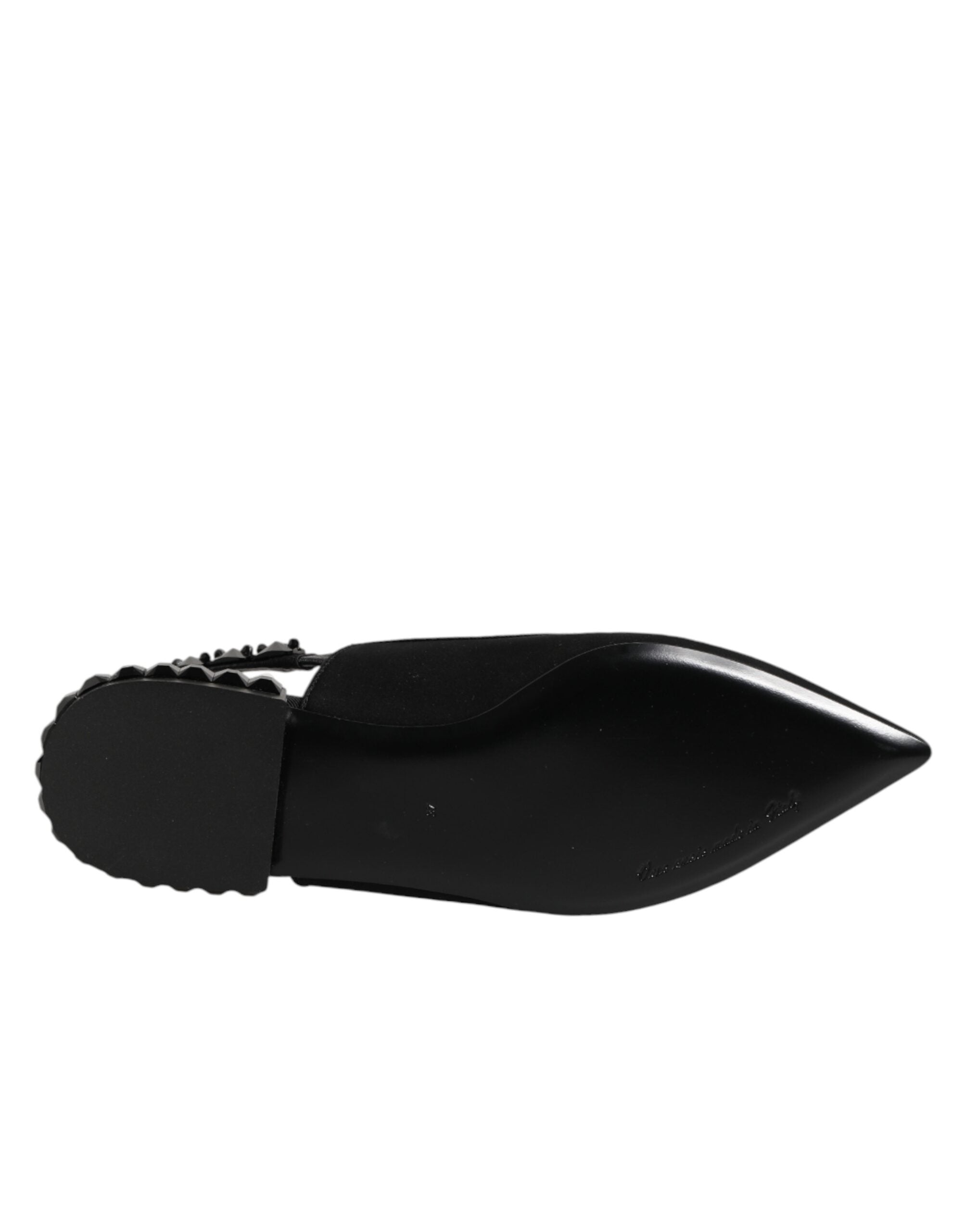 Dolce & Gabbana Schwarze Slingback-Schuhe aus Charmeuse mit Kristallen