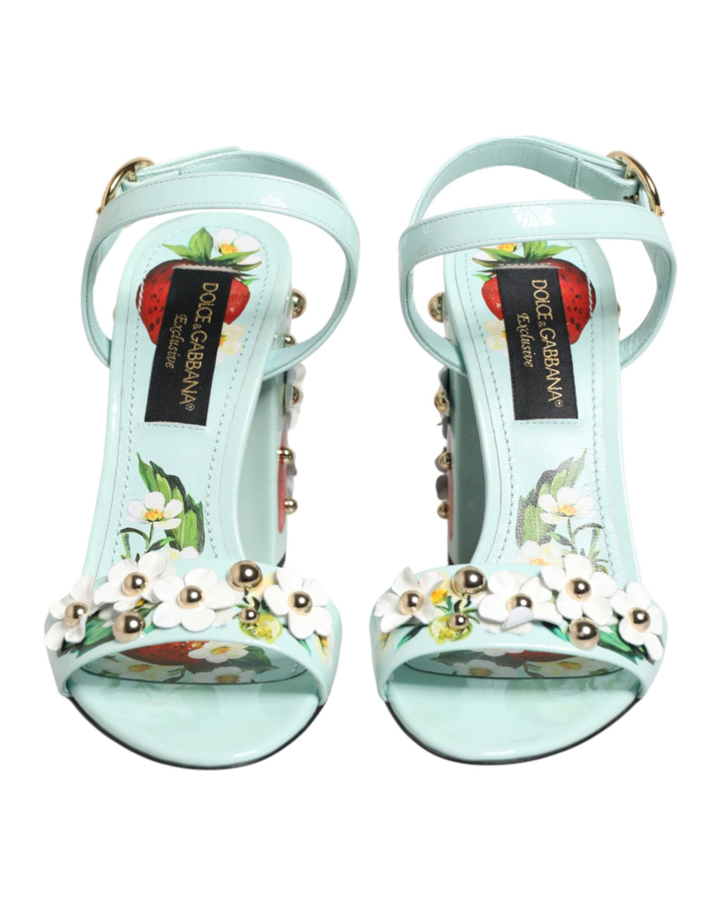 Dolce & Gabbana Mintgrüne Sandaletten mit floralen Nieten