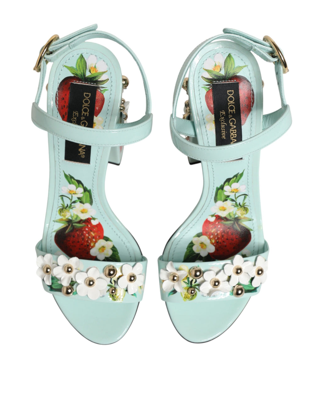 Dolce & Gabbana Mintgrüne Sandaletten mit floralen Nieten