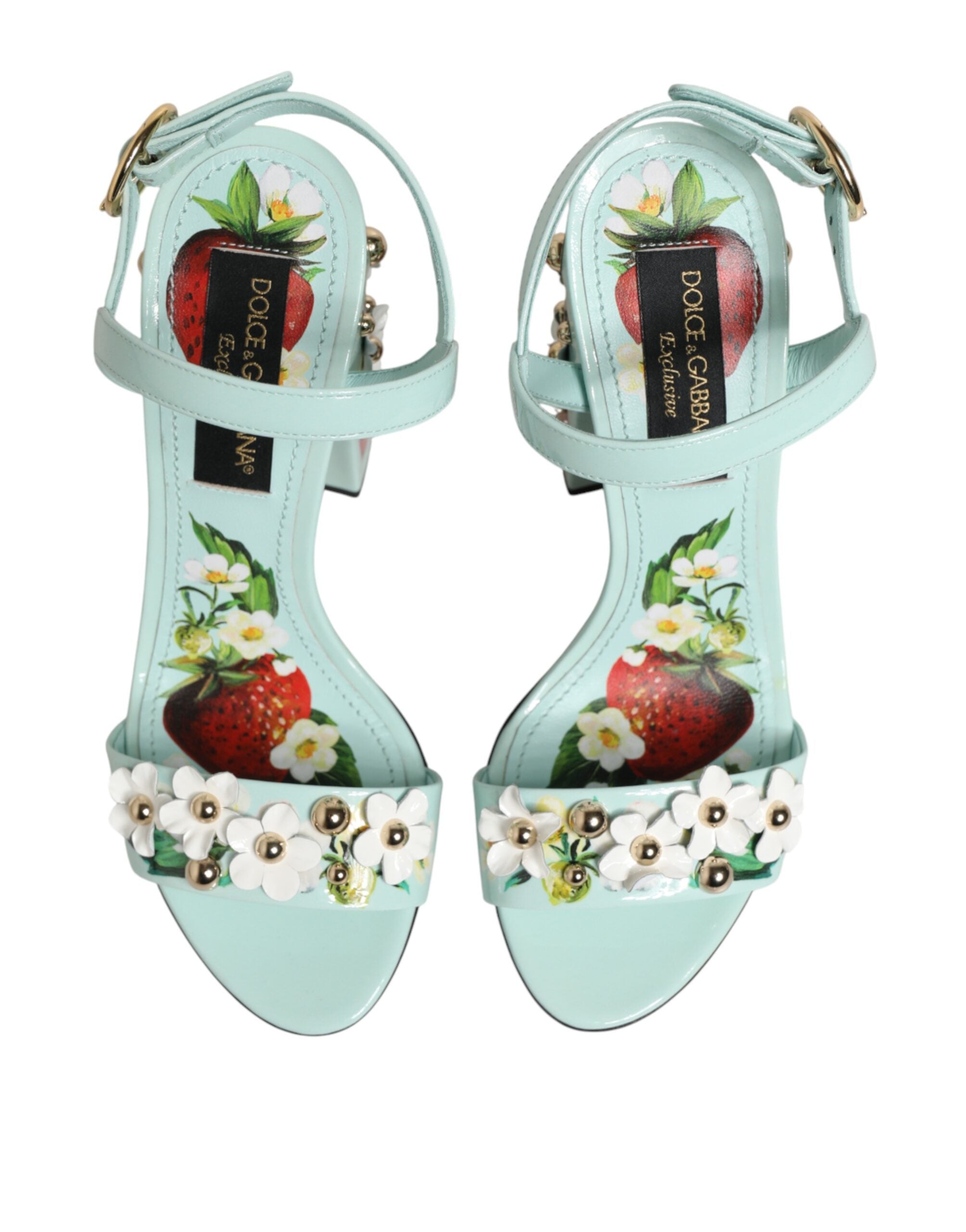 Dolce & Gabbana Mintgrüne Sandaletten mit floralen Nieten