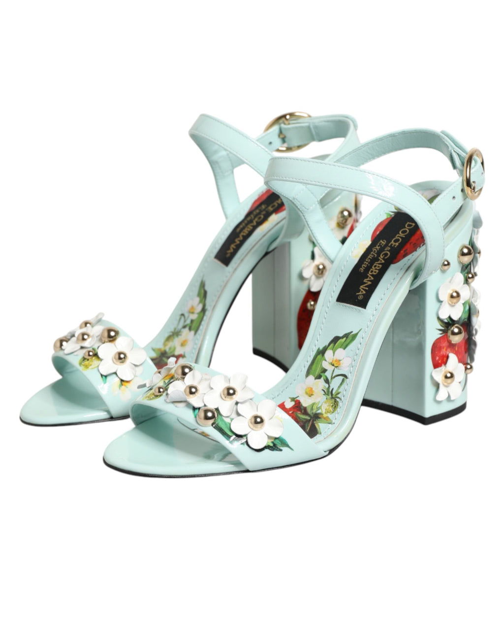 Dolce & Gabbana Mintgrüne Sandaletten mit floralen Nieten