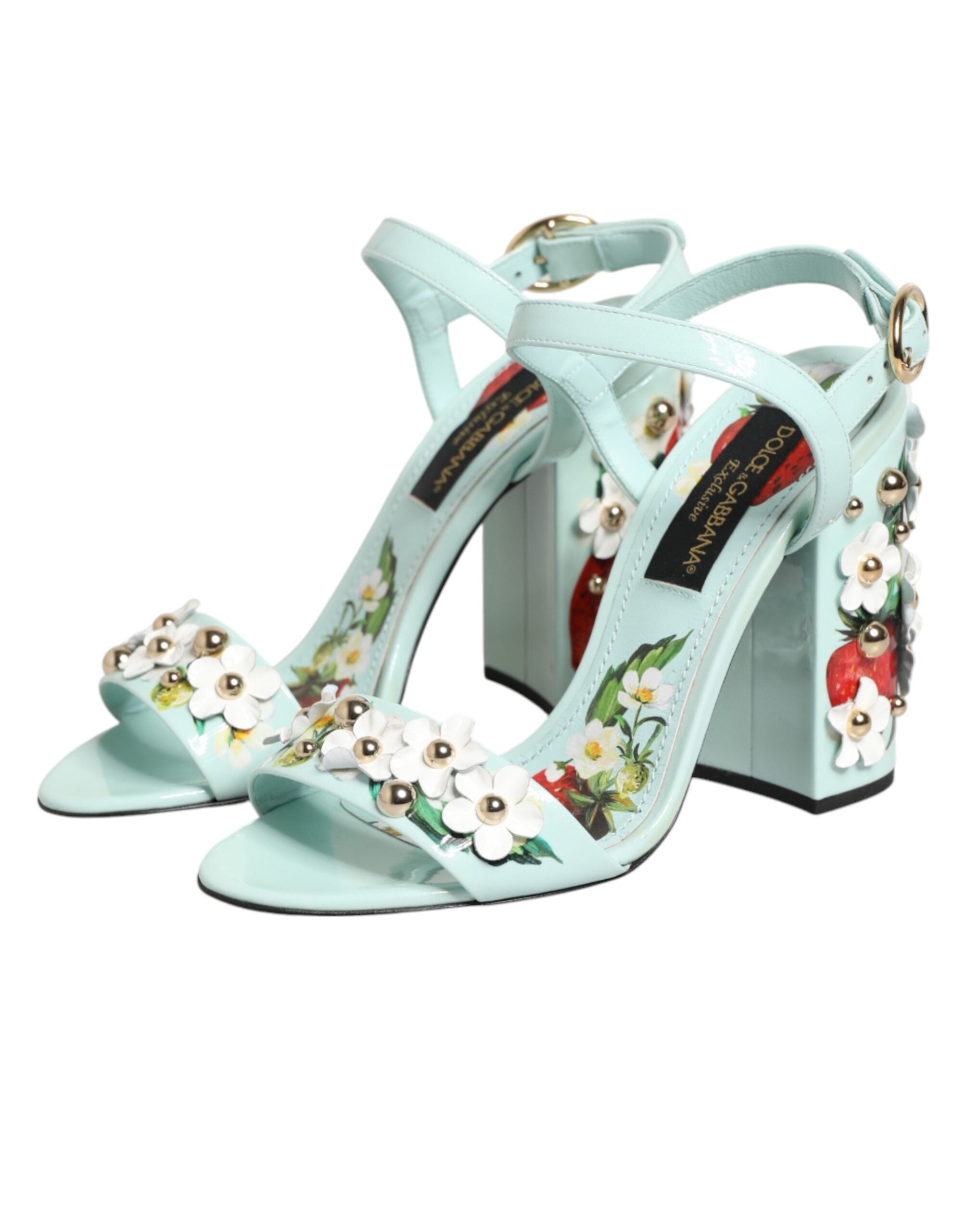 Dolce & Gabbana Mintgrüne Sandaletten mit floralen Nieten