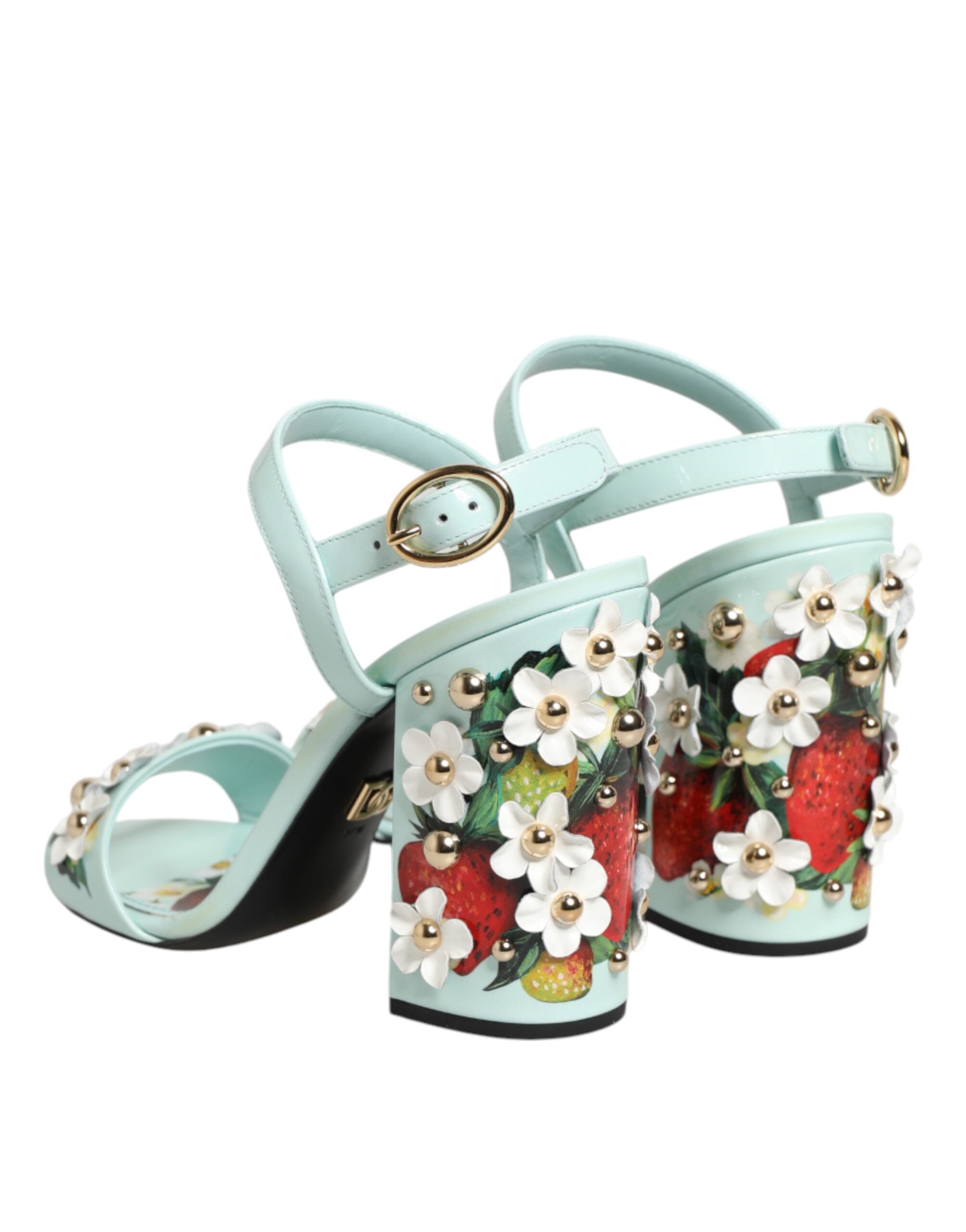 Dolce & Gabbana Mintgrüne Sandaletten mit floralen Nieten