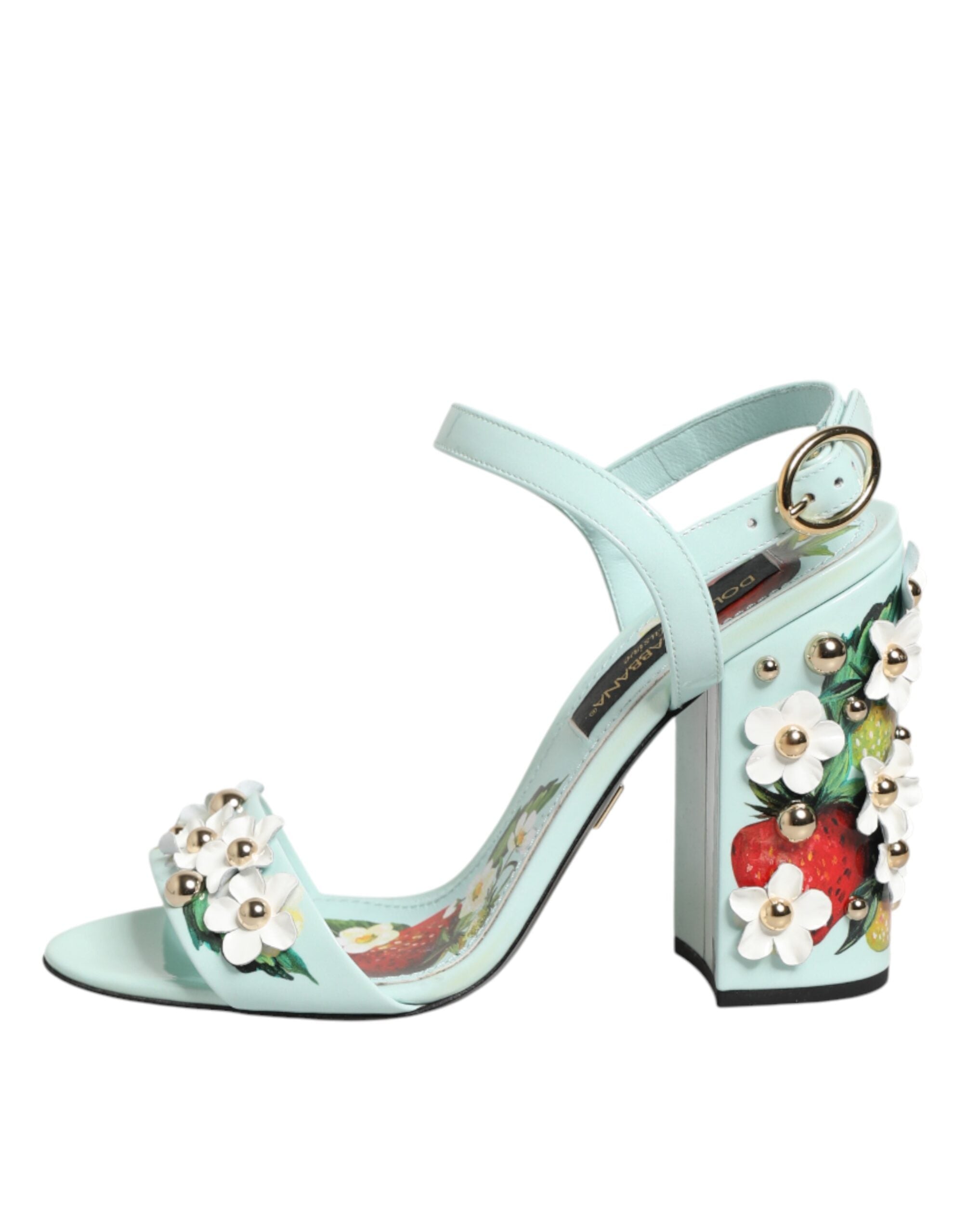 Dolce & Gabbana Mintgrüne Sandaletten mit floralen Nieten