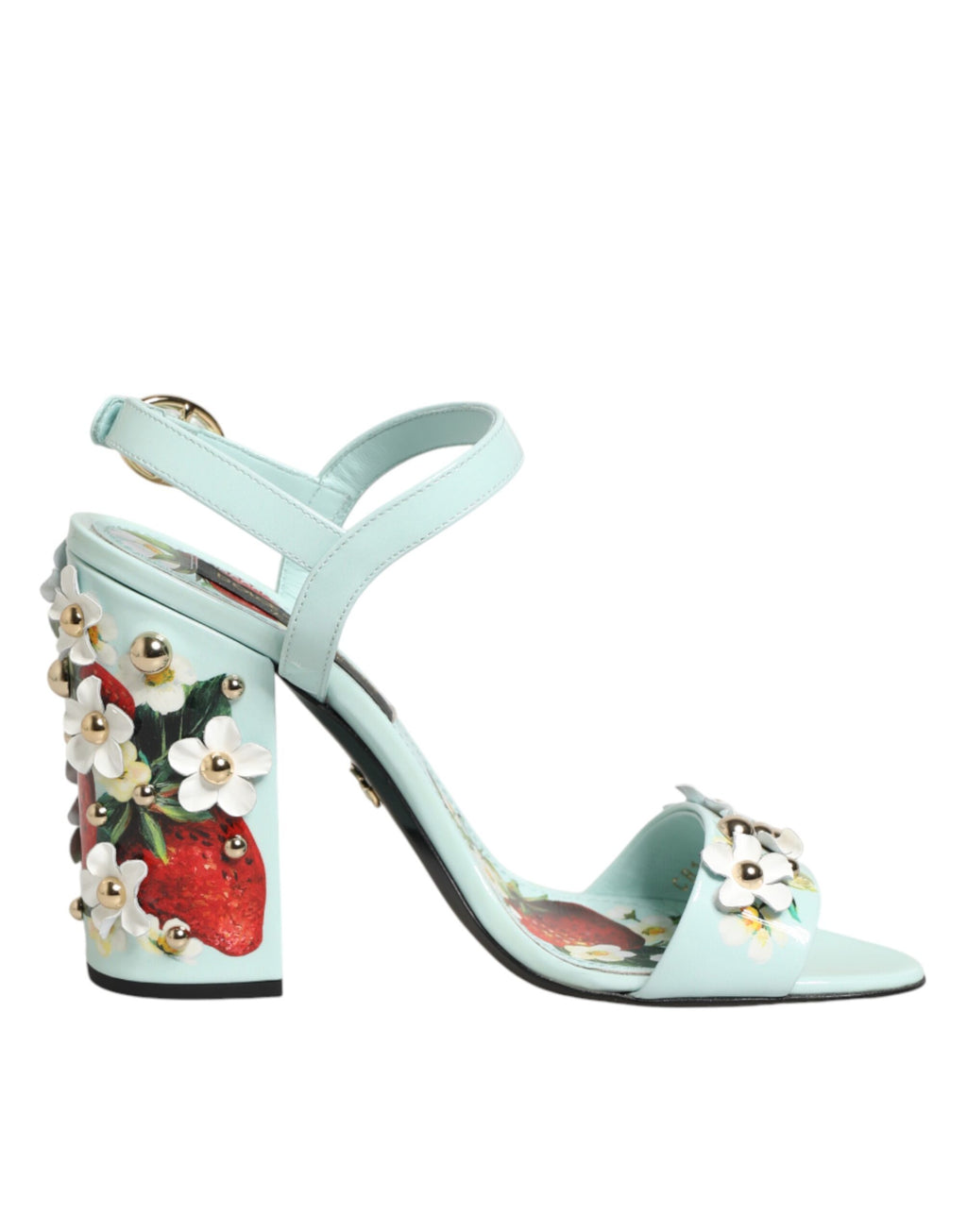 Dolce & Gabbana Mintgrüne Sandaletten mit floralen Nieten