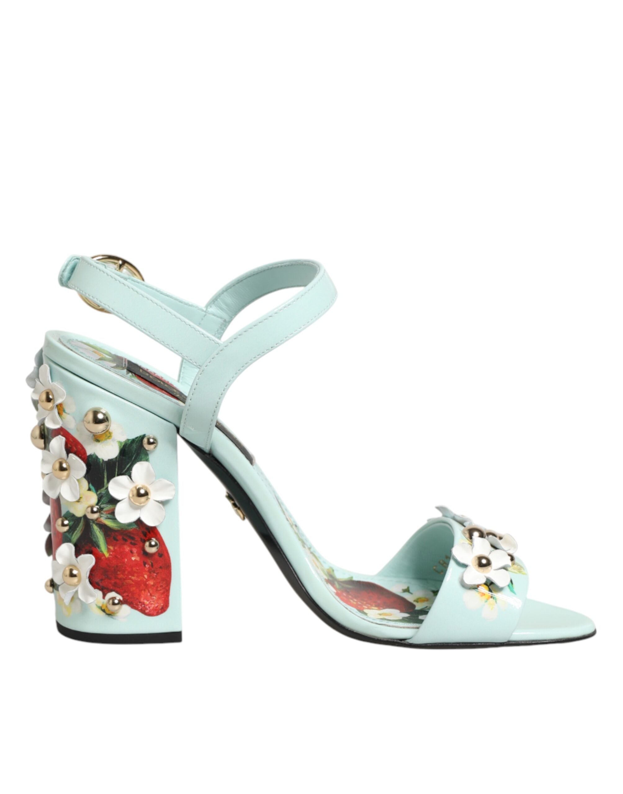 Dolce & Gabbana Mintgrüne Sandaletten mit floralen Nieten