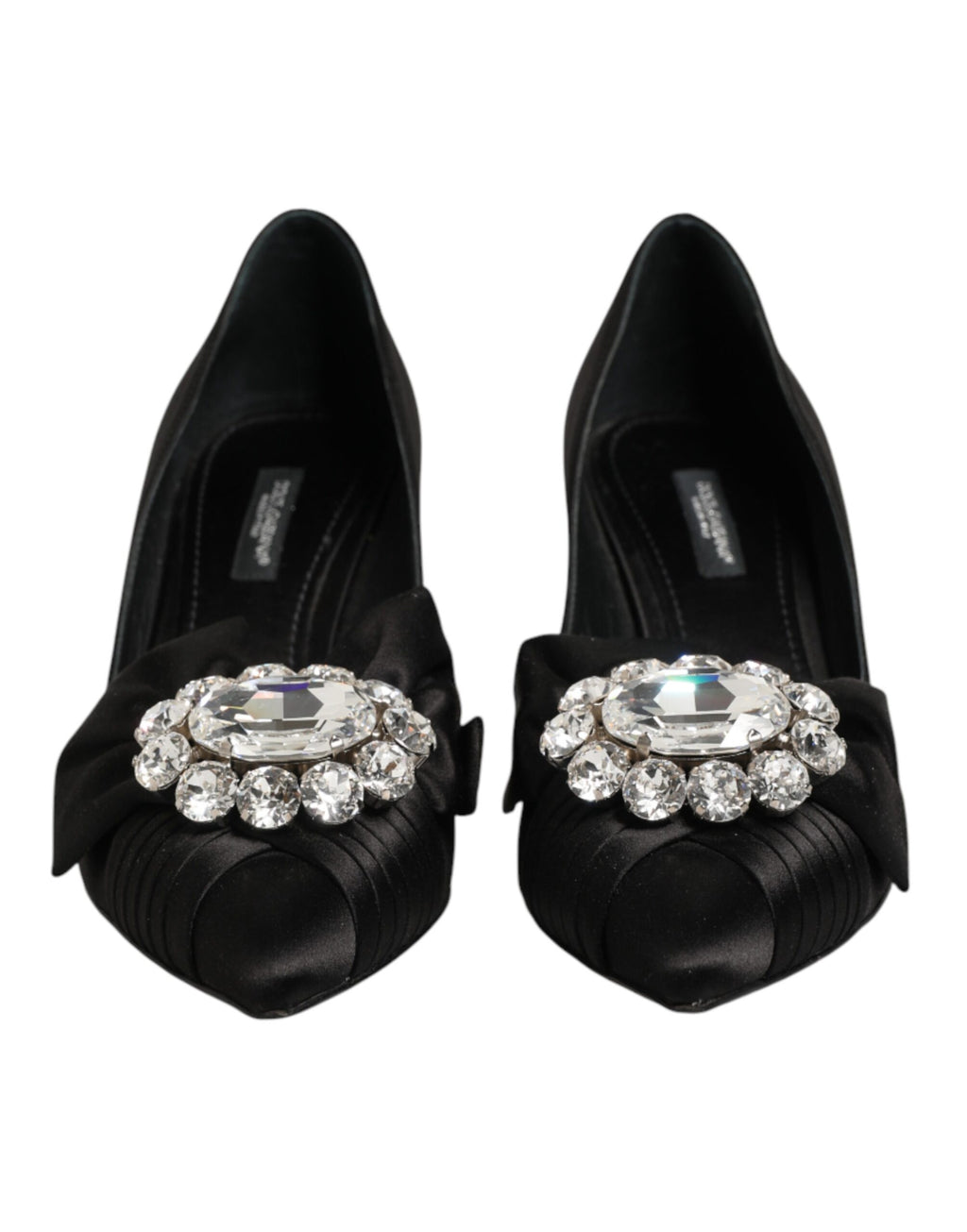 Dolce & Gabbana Schwarze Satin-Pumps mit Kristallschleife