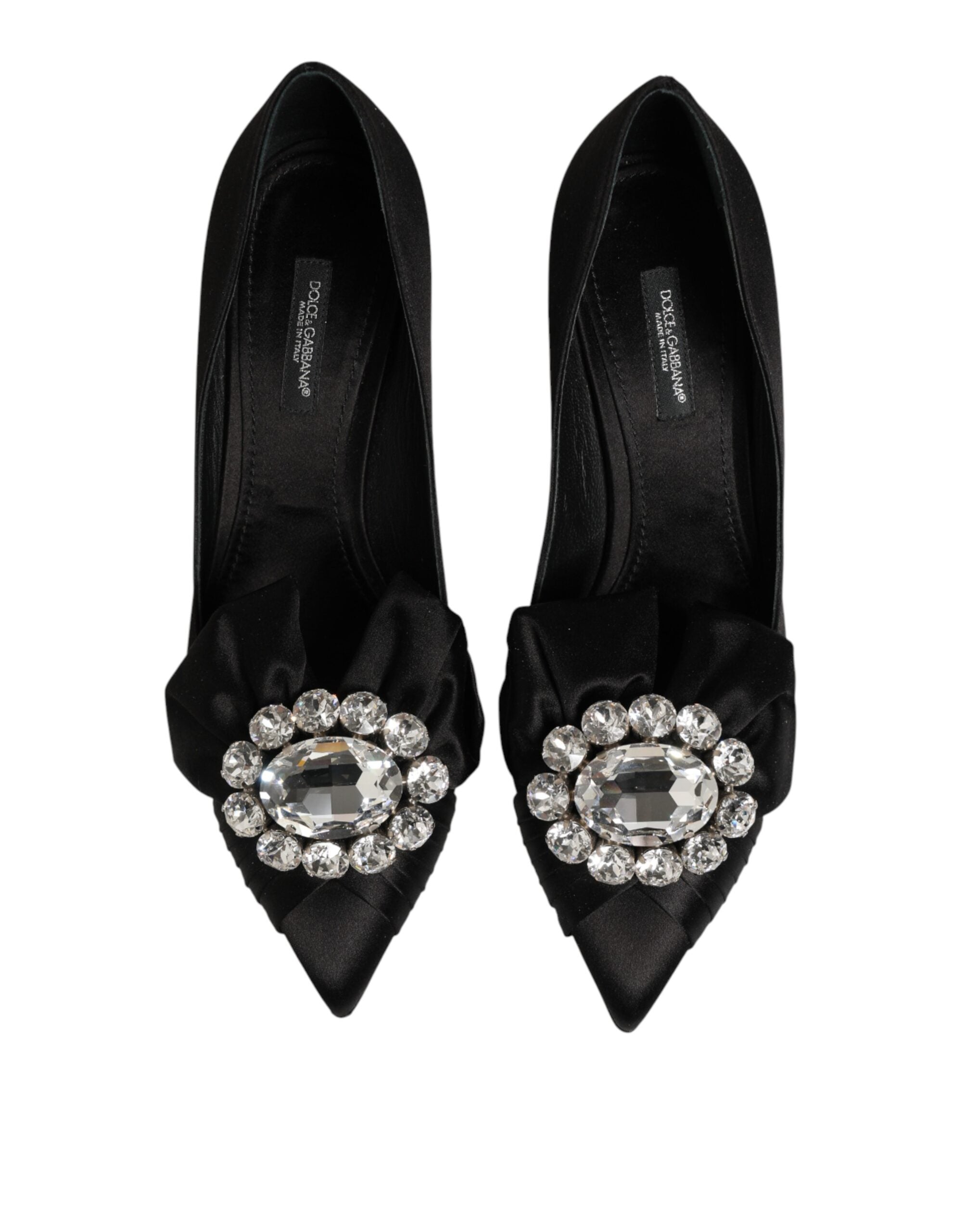 Dolce & Gabbana Schwarze Satin-Pumps mit Kristallschleife