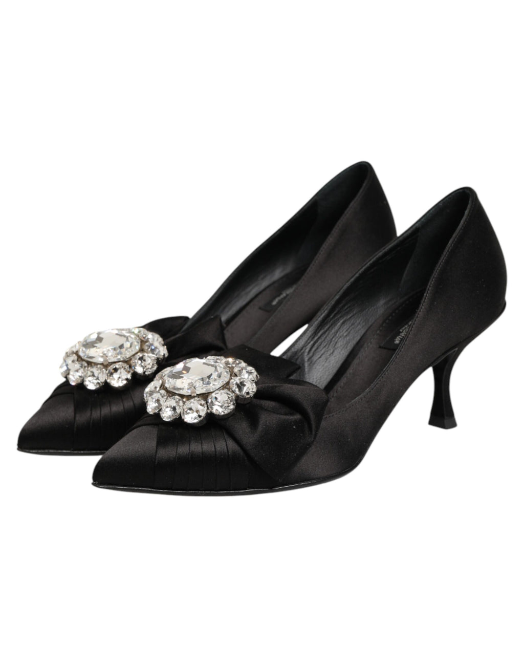 Dolce & Gabbana Schwarze Satin-Pumps mit Kristallschleife