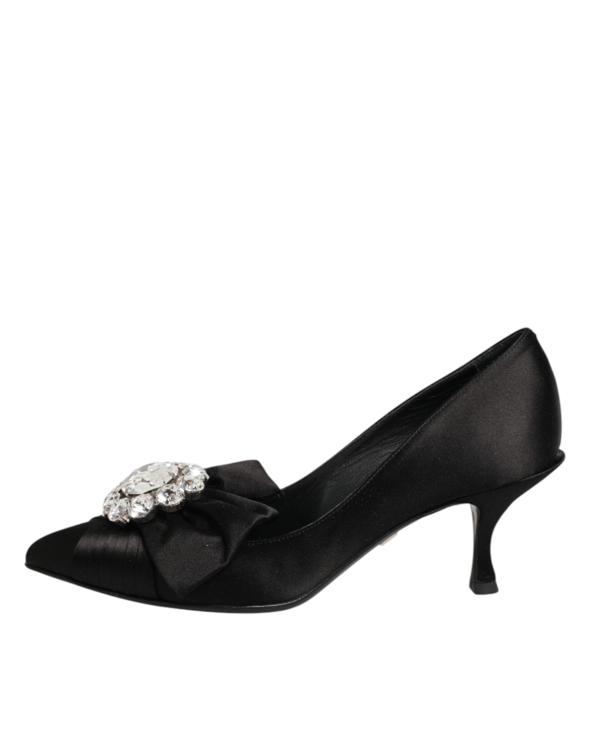 Dolce & Gabbana Schwarze Satin-Pumps mit Kristallschleife