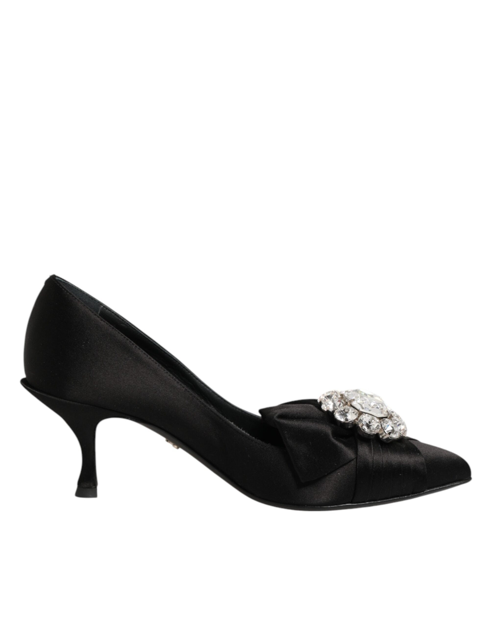 Dolce & Gabbana Schwarze Satin-Pumps mit Kristallschleife