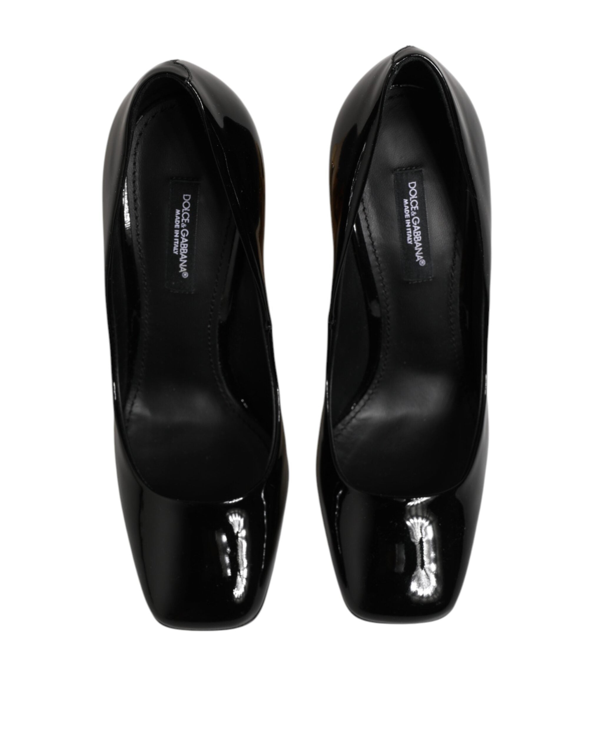 Dolce & Gabbana Schwarze Goldfarbene Lackleder-Logo-Pumps