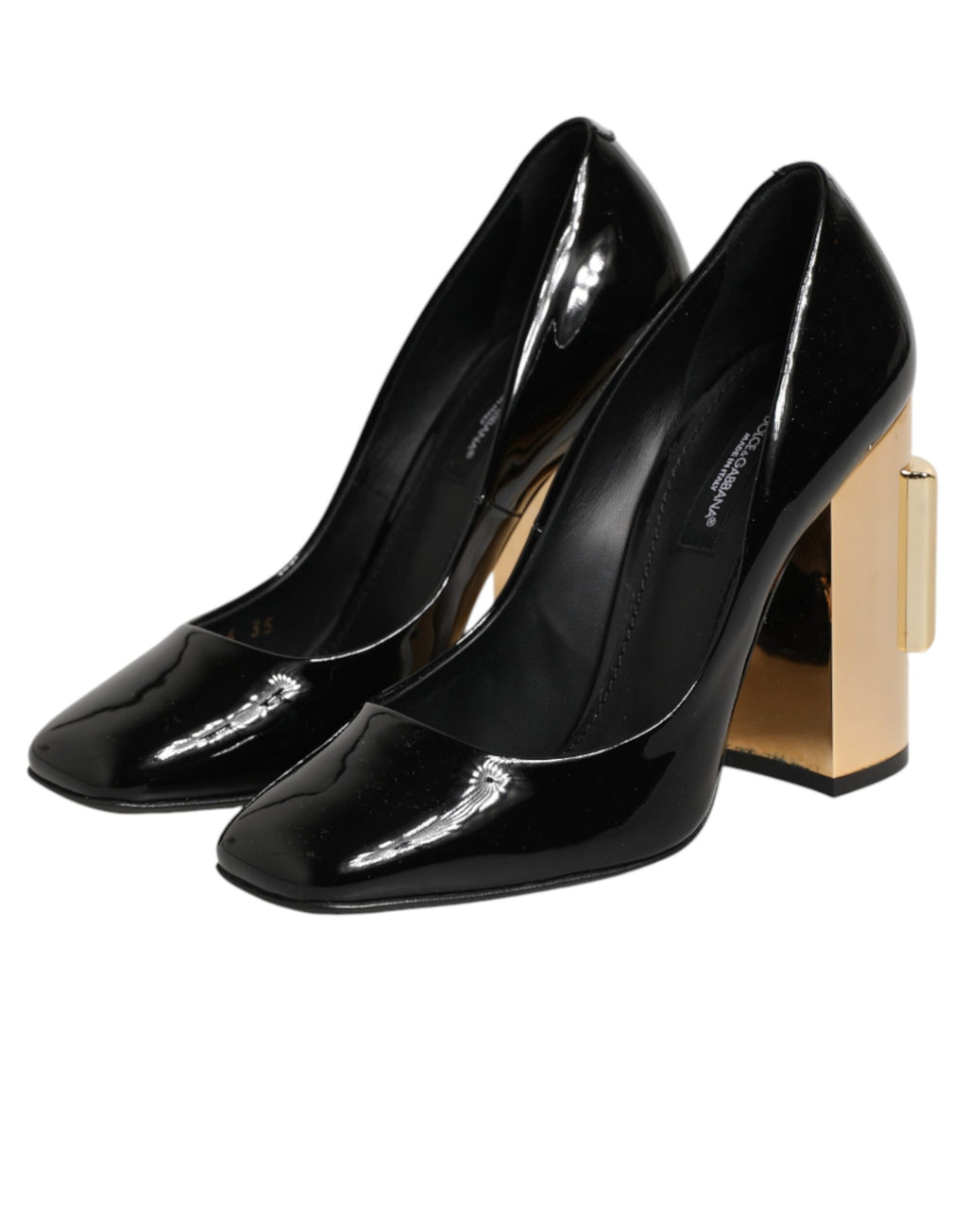 Dolce & Gabbana Schwarze Goldfarbene Lackleder-Logo-Pumps