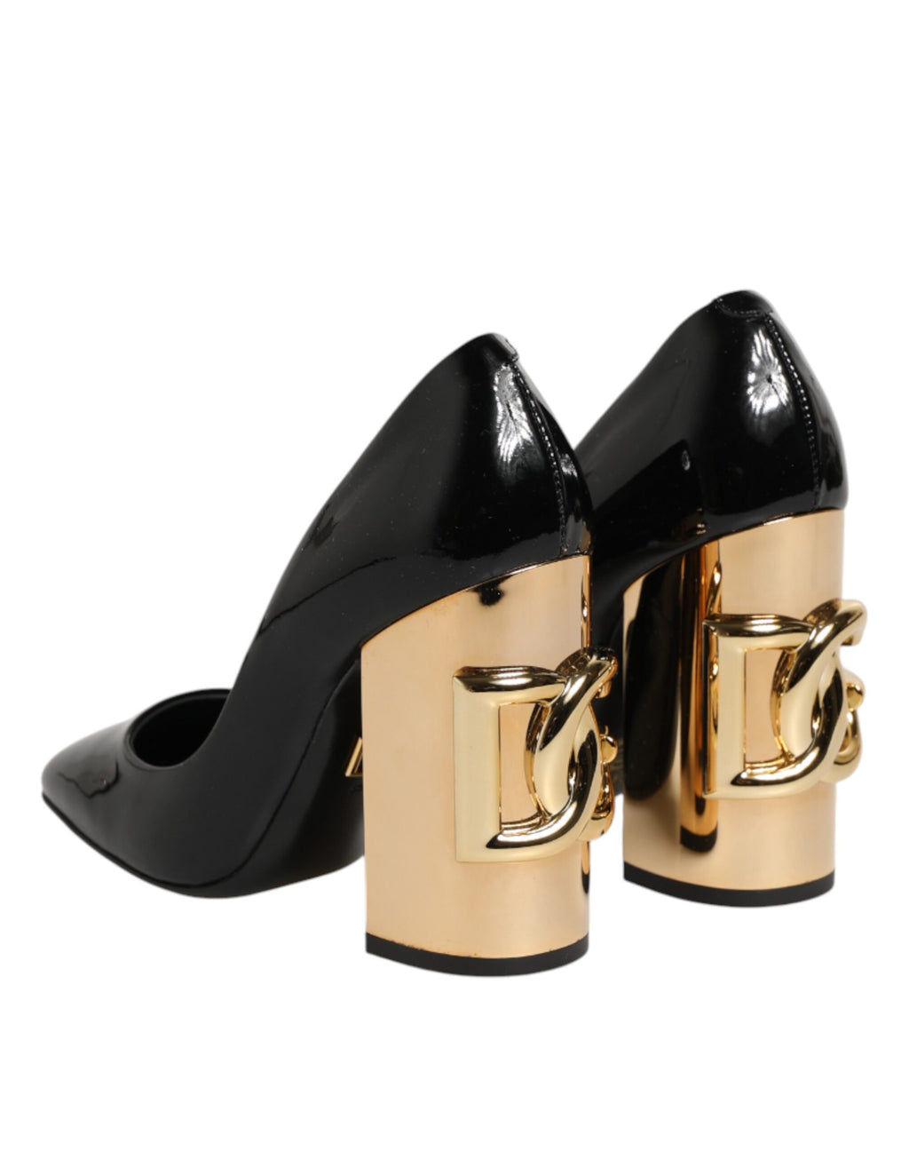 Dolce & Gabbana Schwarze Goldfarbene Lackleder-Logo-Pumps