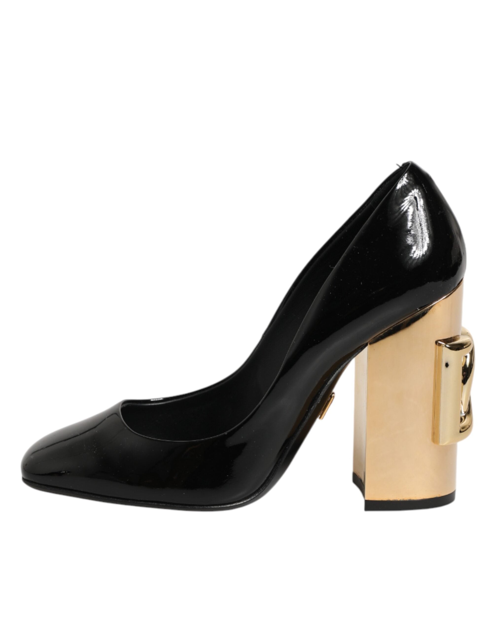 Dolce & Gabbana Schwarze Goldfarbene Lackleder-Logo-Pumps