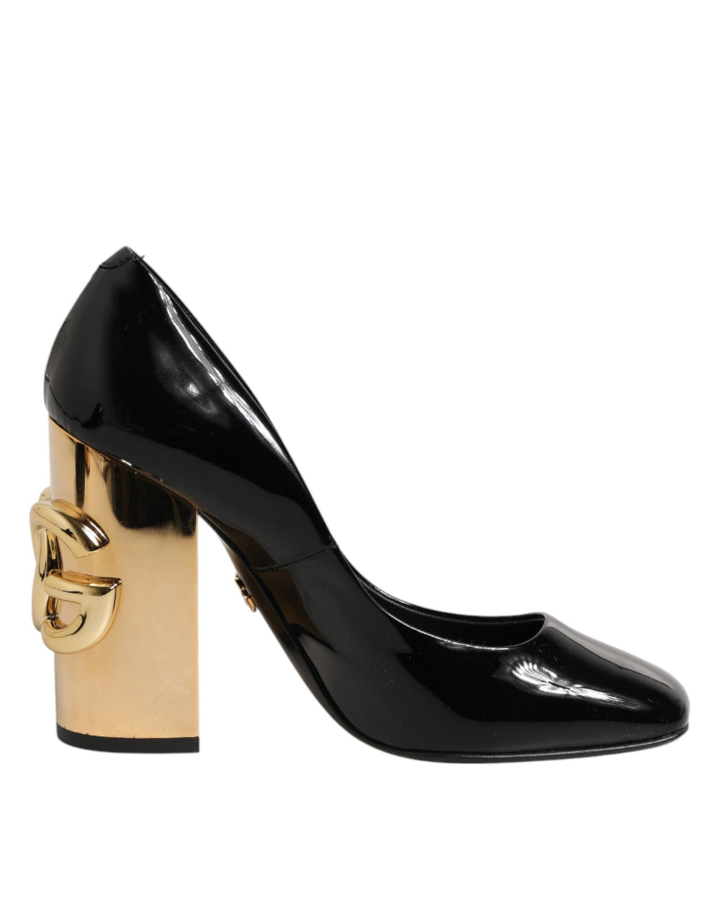 Dolce & Gabbana Schwarze Goldfarbene Lackleder-Logo-Pumps