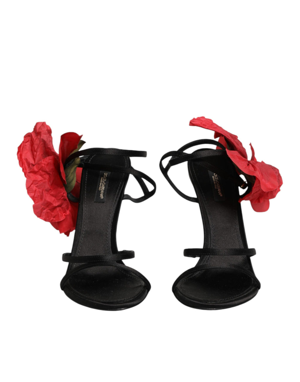 Dolce & Gabbana Schwarze Leder-Sandalen mit Riemchen und Blumen-Applikation
